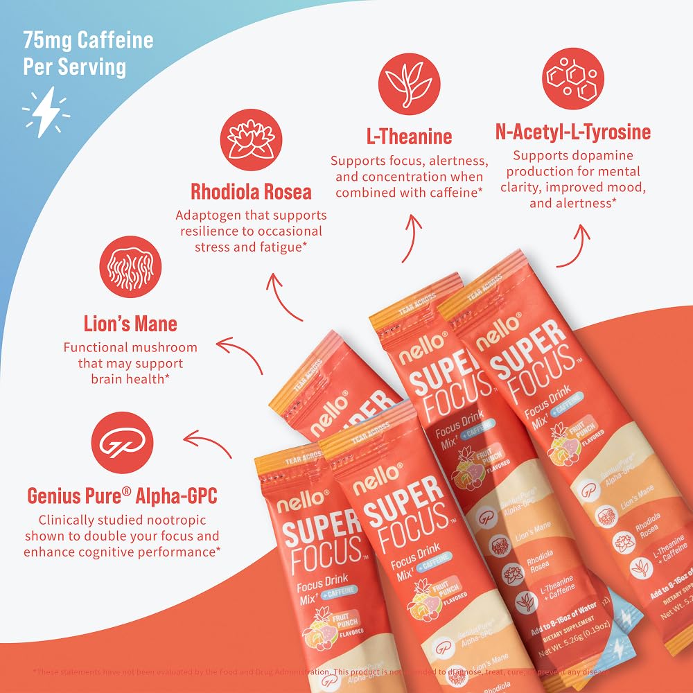 Nello Superfocus l-theanine-150mg : équilibre caféine pour concentration fluide.