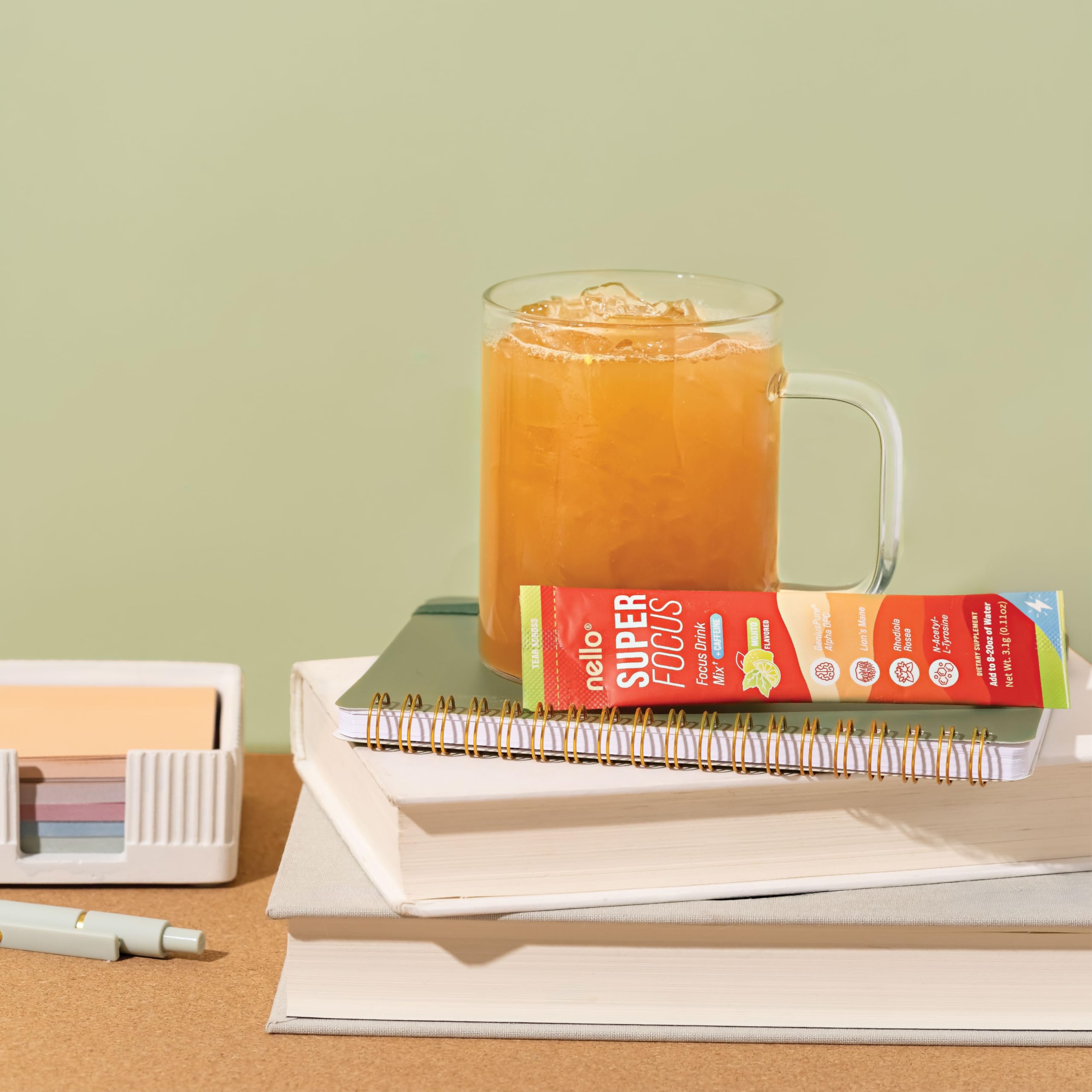 Nello Superfocus Mojito – boisson sans sucre idéale pour après-midi actif.