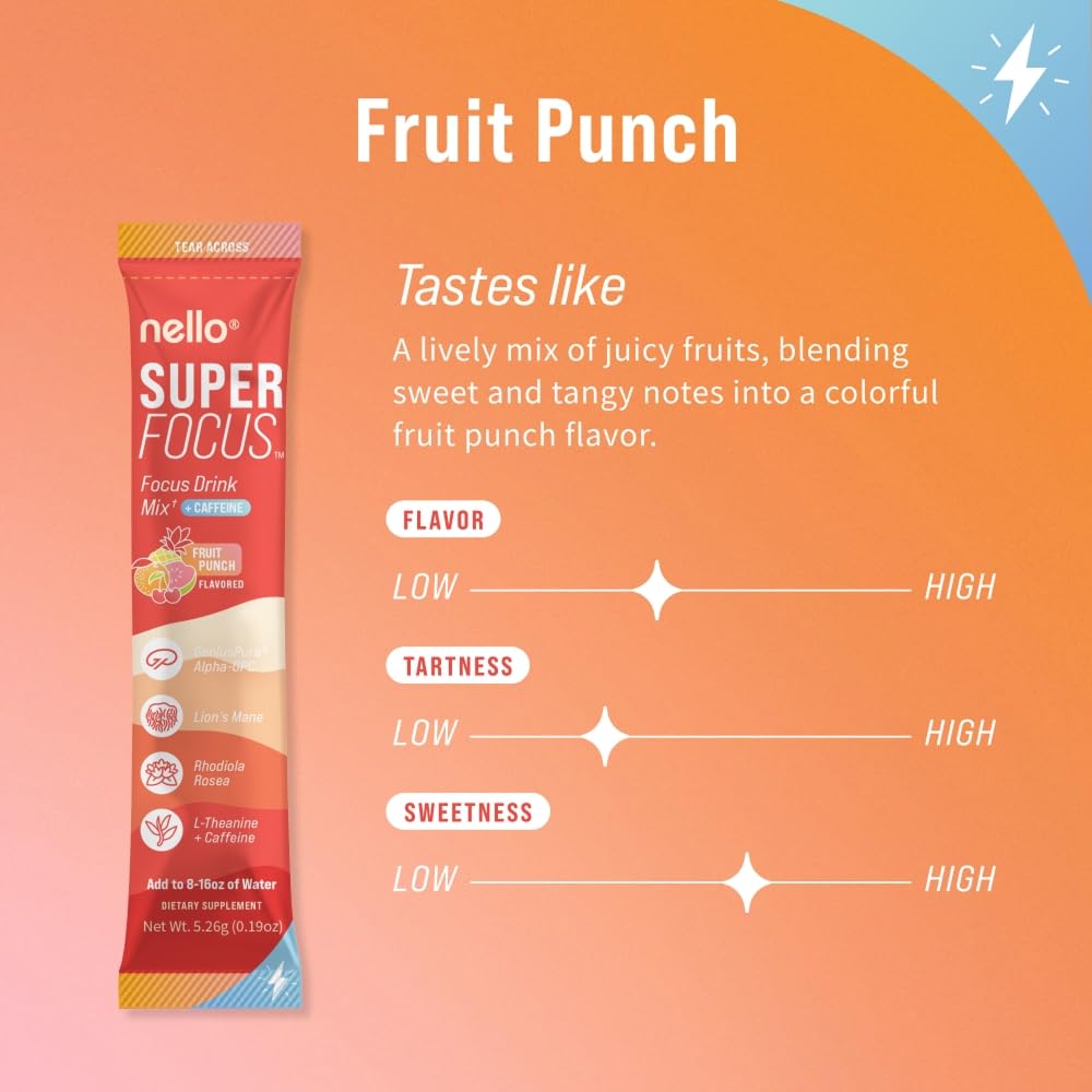 Nello Superfocus saveur-fruitee : expérience gustative agréable et motivation légère.