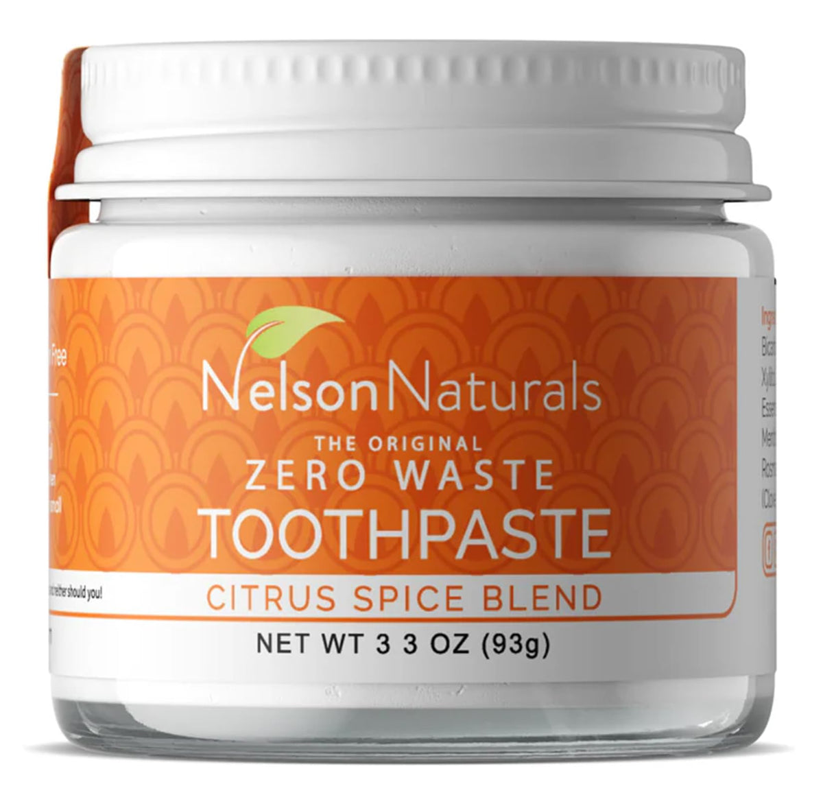 Dentifrice Nelson Naturals sans fluorure agrumes-épices pour un brossage rafraîchissant.