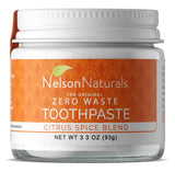 Dentifrice Nelson Naturals sans fluorure agrumes-épices pour un brossage rafraîchissant.