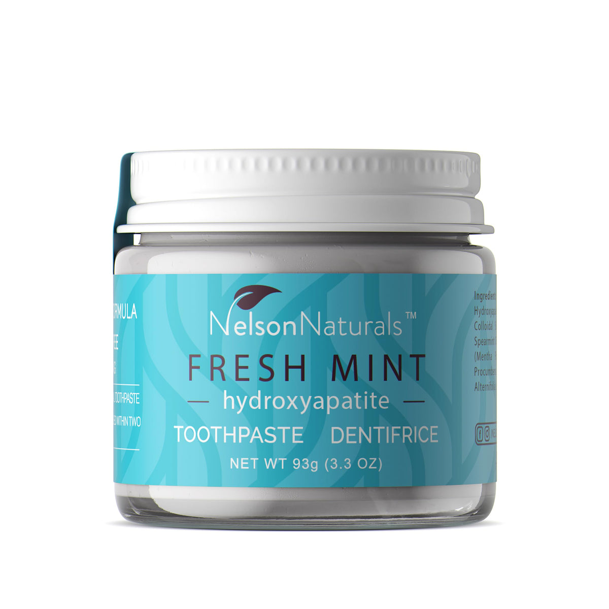 Nelson Naturals pâte dents menthe fraîche dans un pot en verre, zéro déchet
