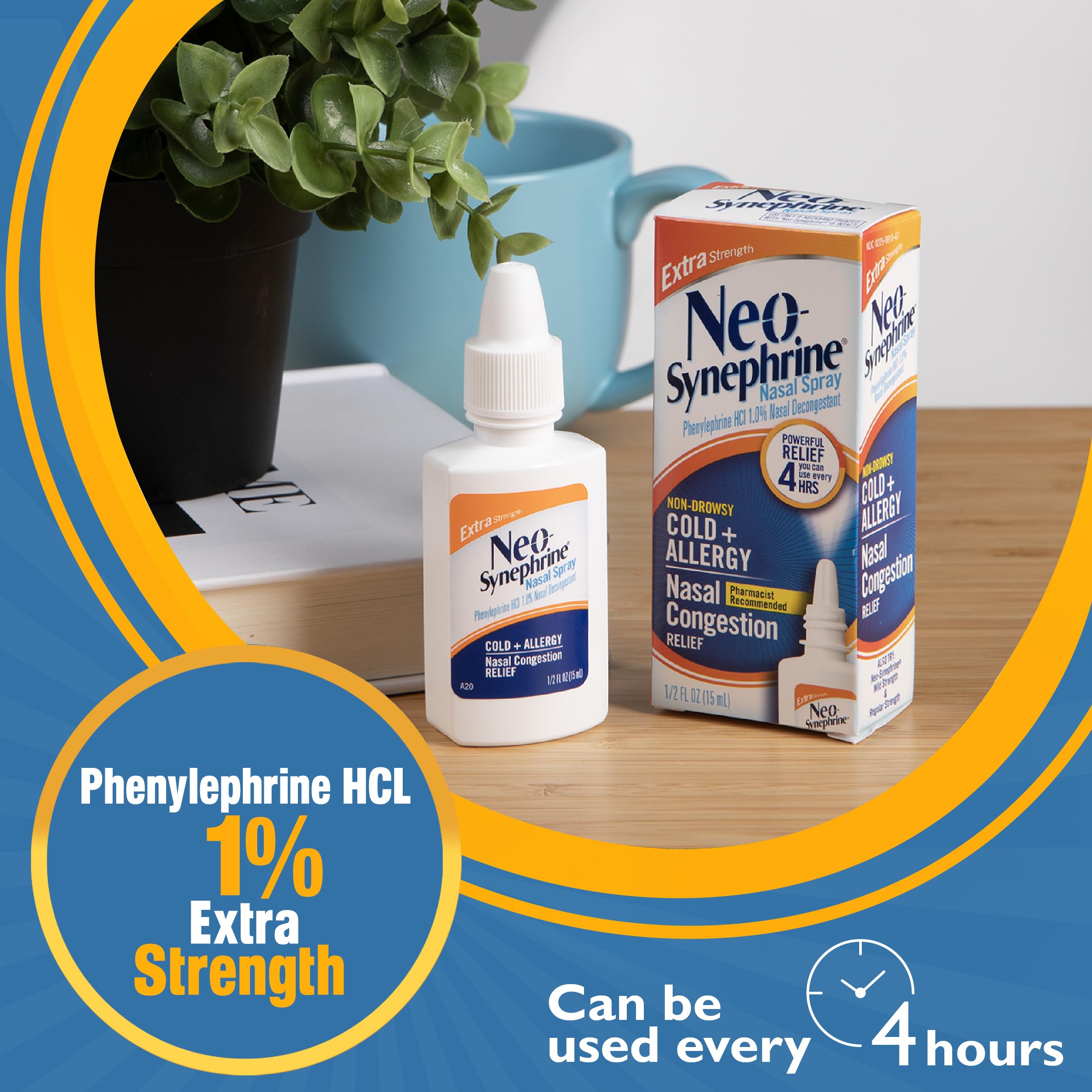 Confort respiratoire temporaire avec Neo-Synephrine spray nasal après application.