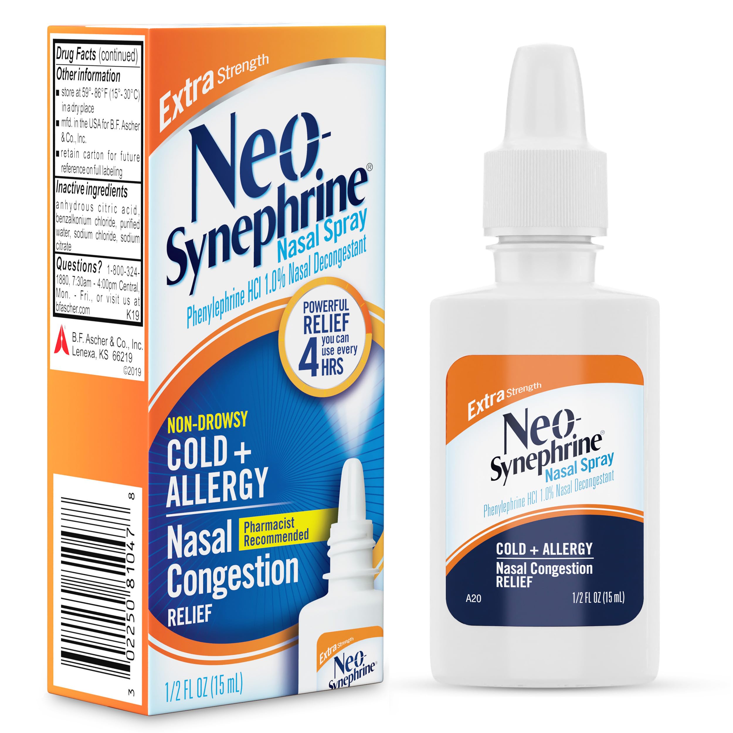 Flacon Neo-Synephrine spray nasal 15 ml, soulagement rapide de la congestion.
