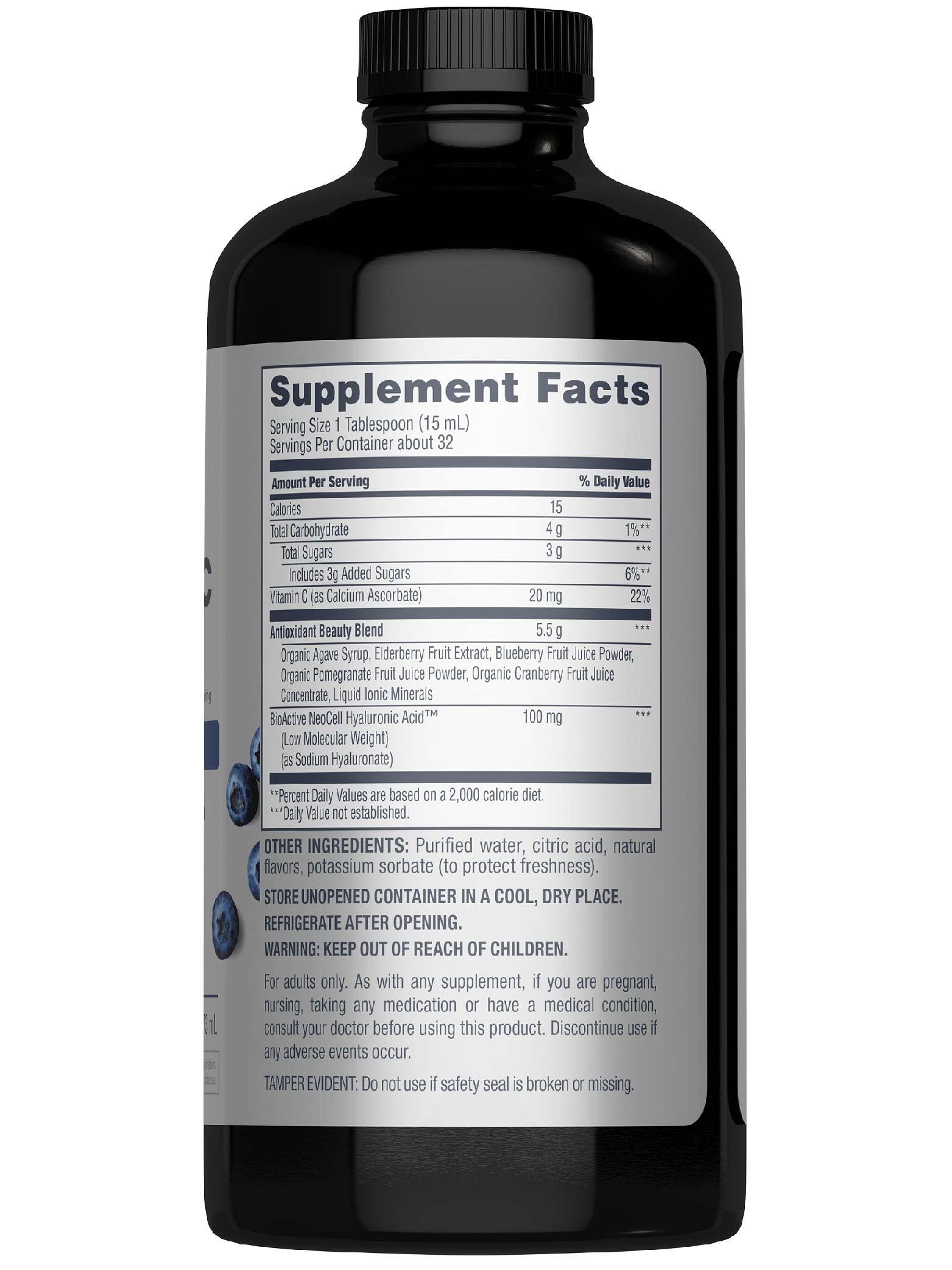 NeoCell Liquide hyaluronique gouttes, facile à ajouter à une boisson, goût myrtille.