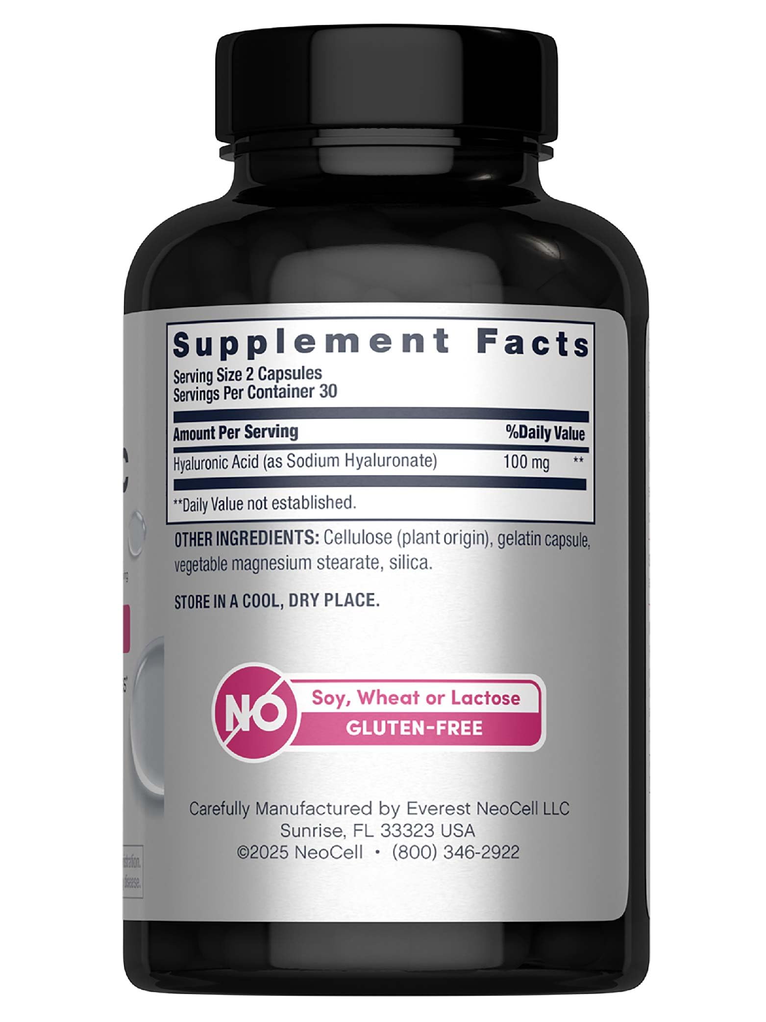 NeoCell bouteille acide hyaluronique capsules pour hydratation visuelle