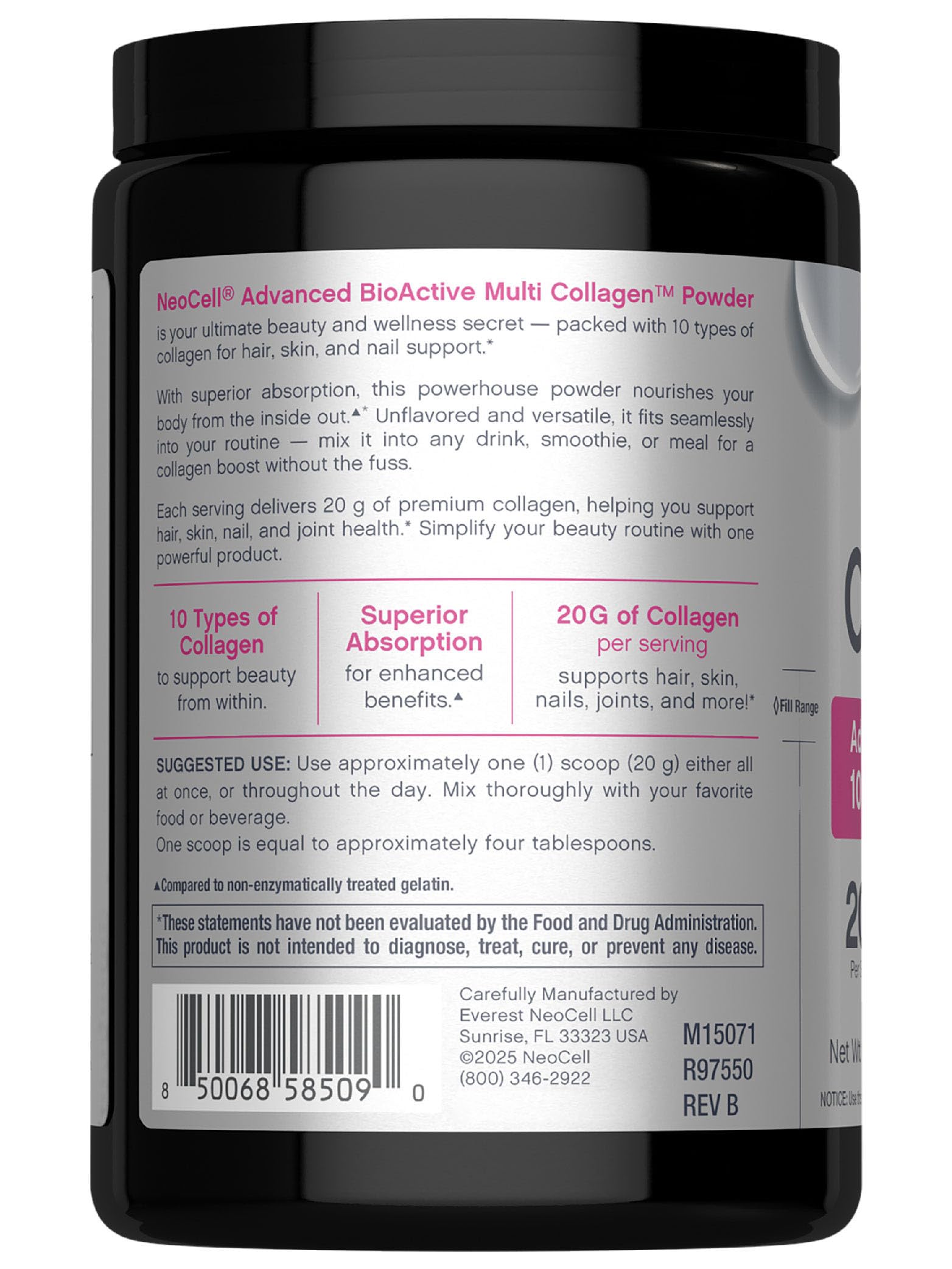NeoCell collagene poudre sans gluten, adaptée à un régime sans gluten.