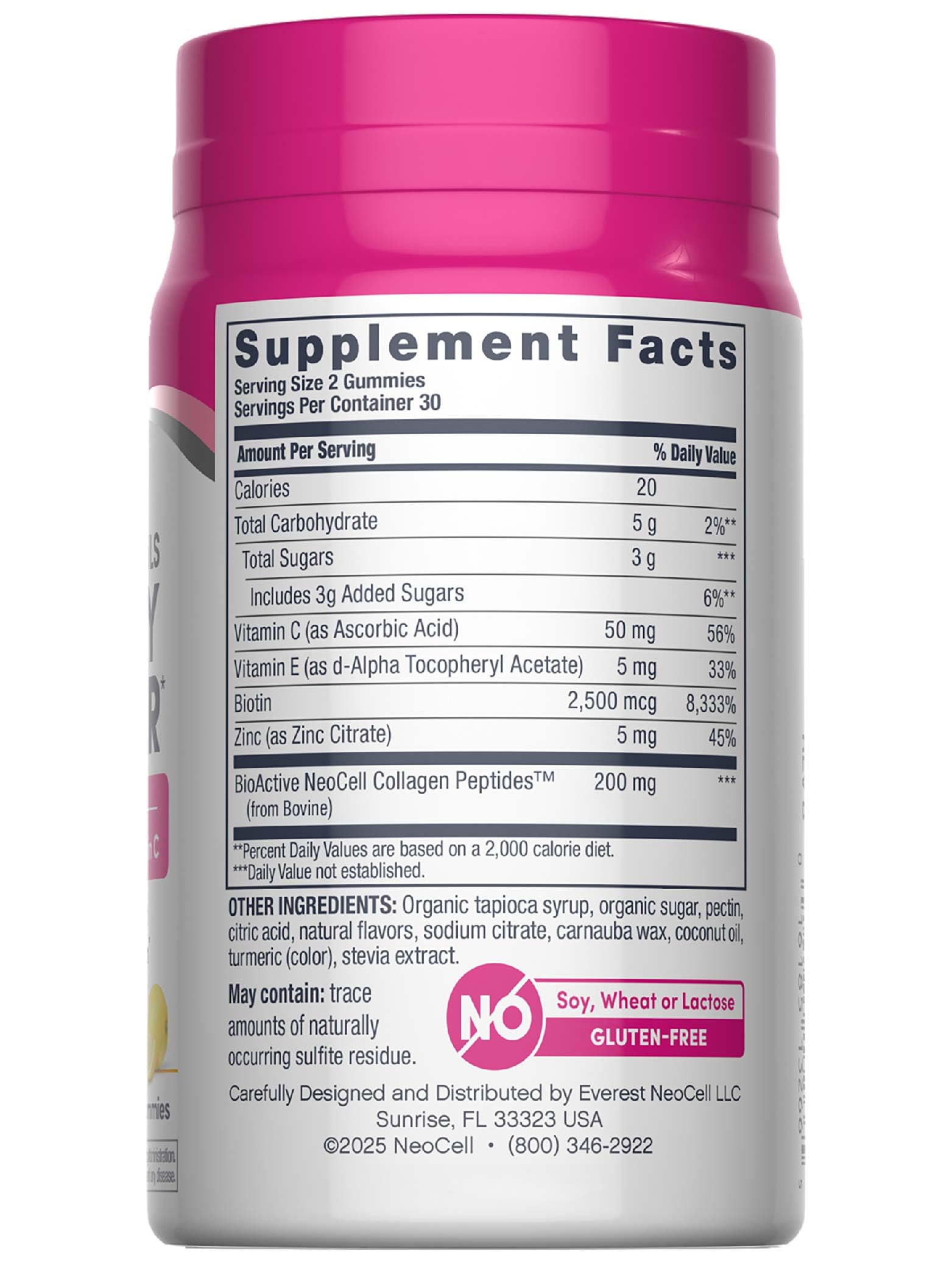 NeoCell gommes etiquette nutritionnelle, détails des ingrédients et bénéfices potentiels.