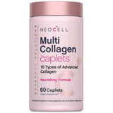NeoCell Multi Collagen caplets sur bouteille fermée, soutien potentiel à la peau et cheveux.