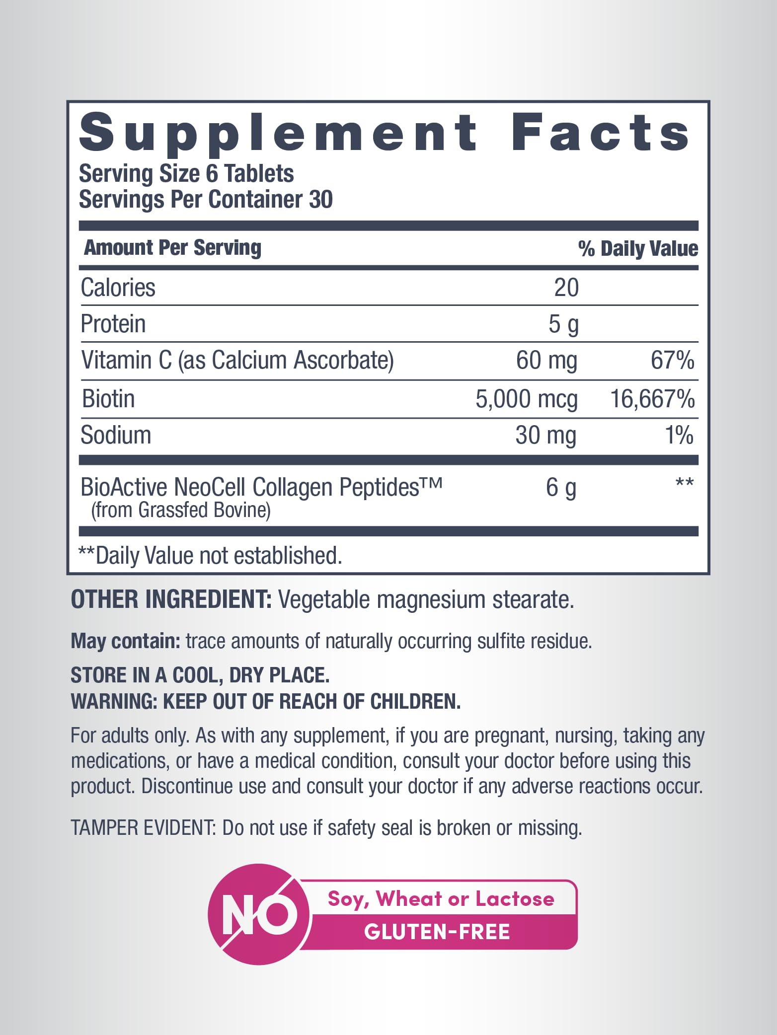Étiquette NeoCell sans OGM et sans gluten sur l'emballage.