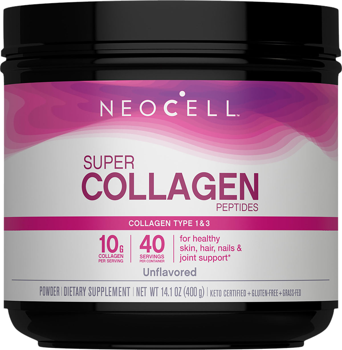 NeoCell Poudre de collagène Grassfed, bouteille de 14 oz, soutien potentiel pour peau et cheveux.