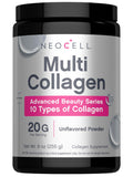 NeoCell Super Multi Collagen poudre en bouteille 9oz, routine beauté potentiellement nourrissante pour peau.