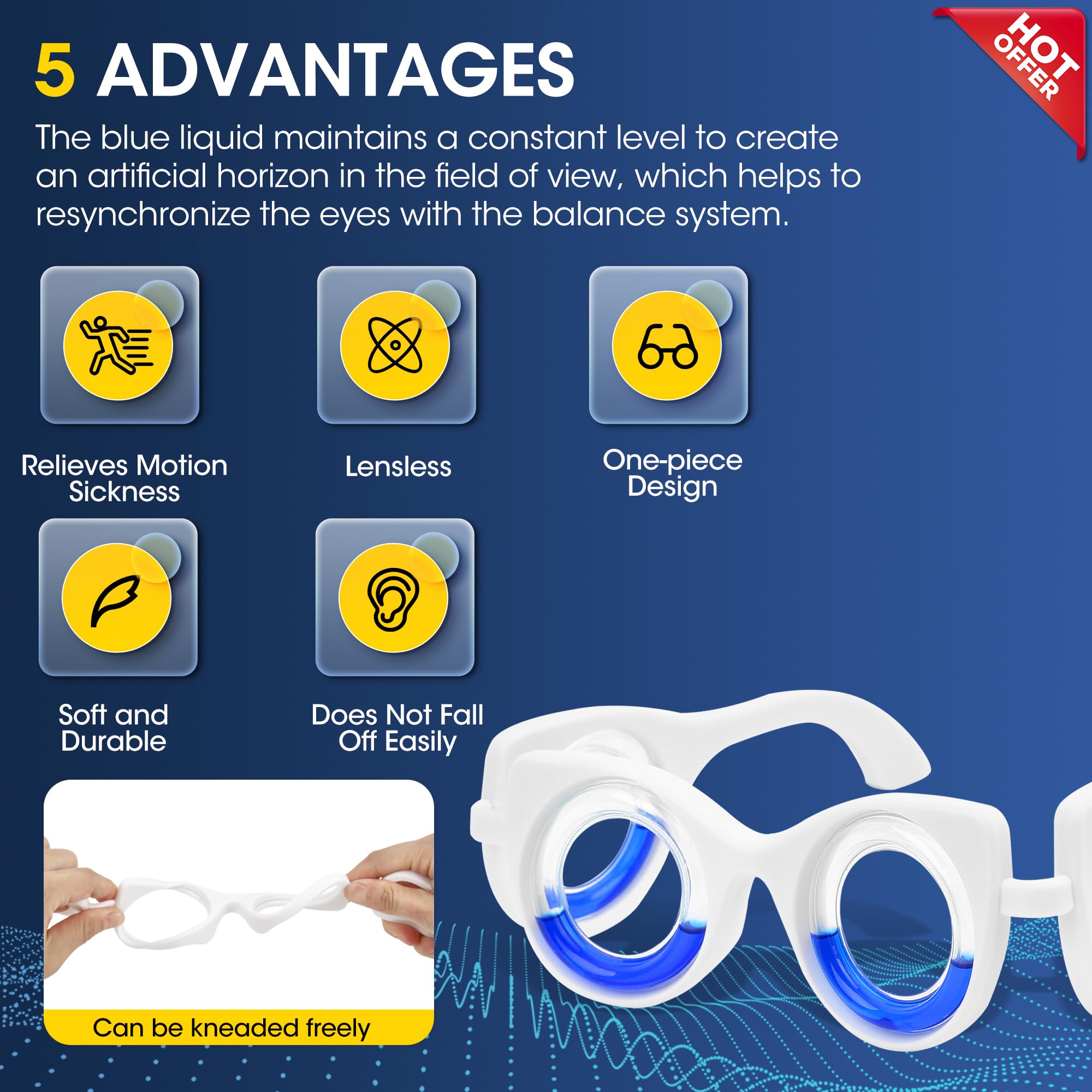 NEOISM Lunettes anti-vertige design pliable, rangement facile après utilisation.