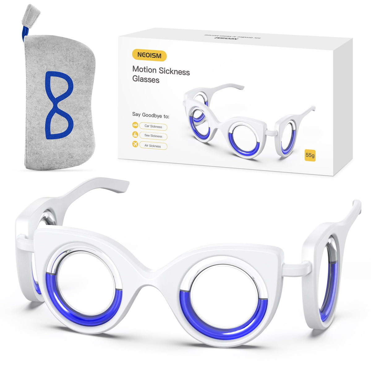 NEOISM Lunettes anti-vertige, vue-face, stabilisent le champ visuel lors des trajets.