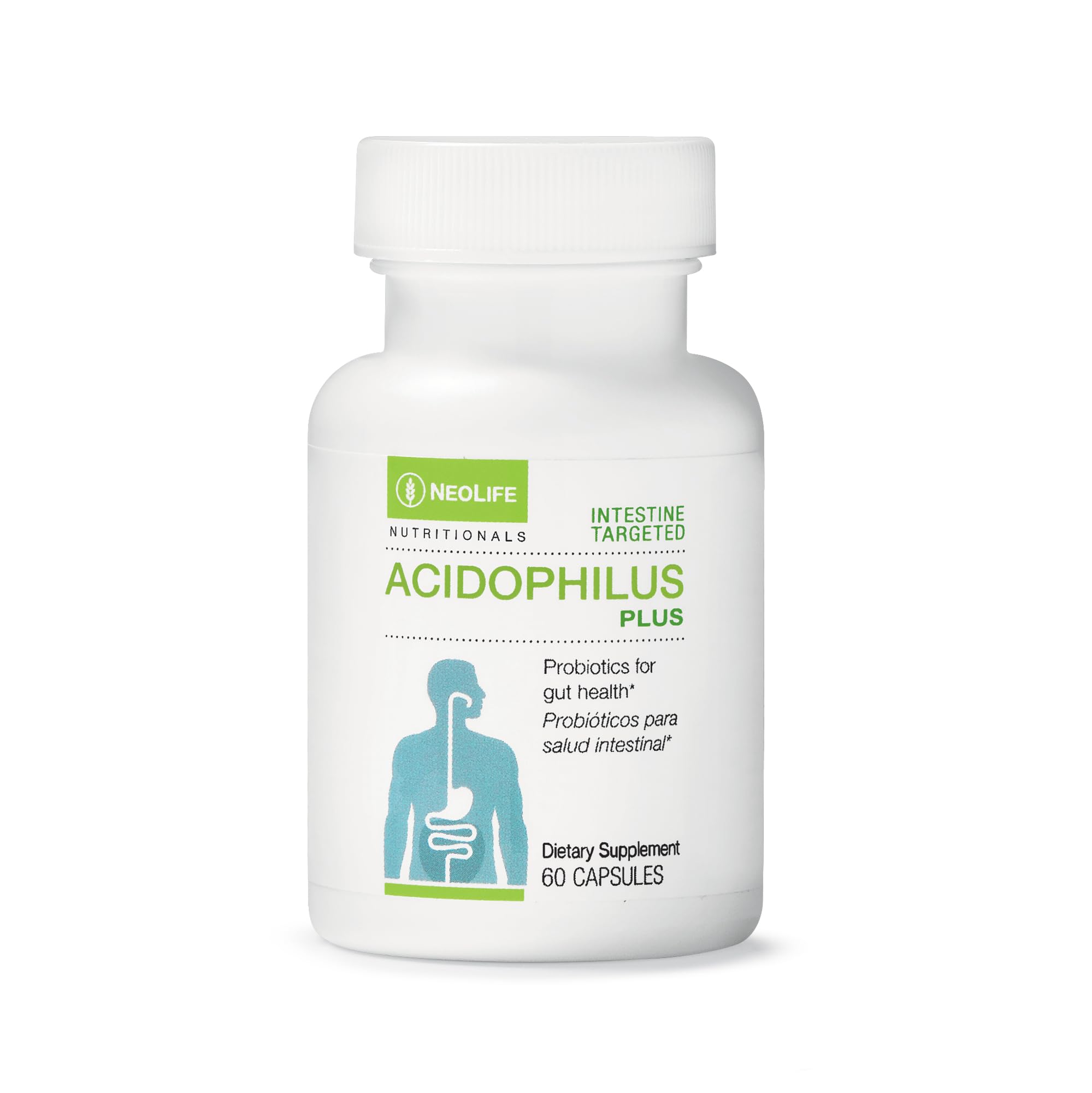 NeoLife Acidophilus Plus – bouteille pratique pour soutenir l'équilibre intestinal au quotidien.