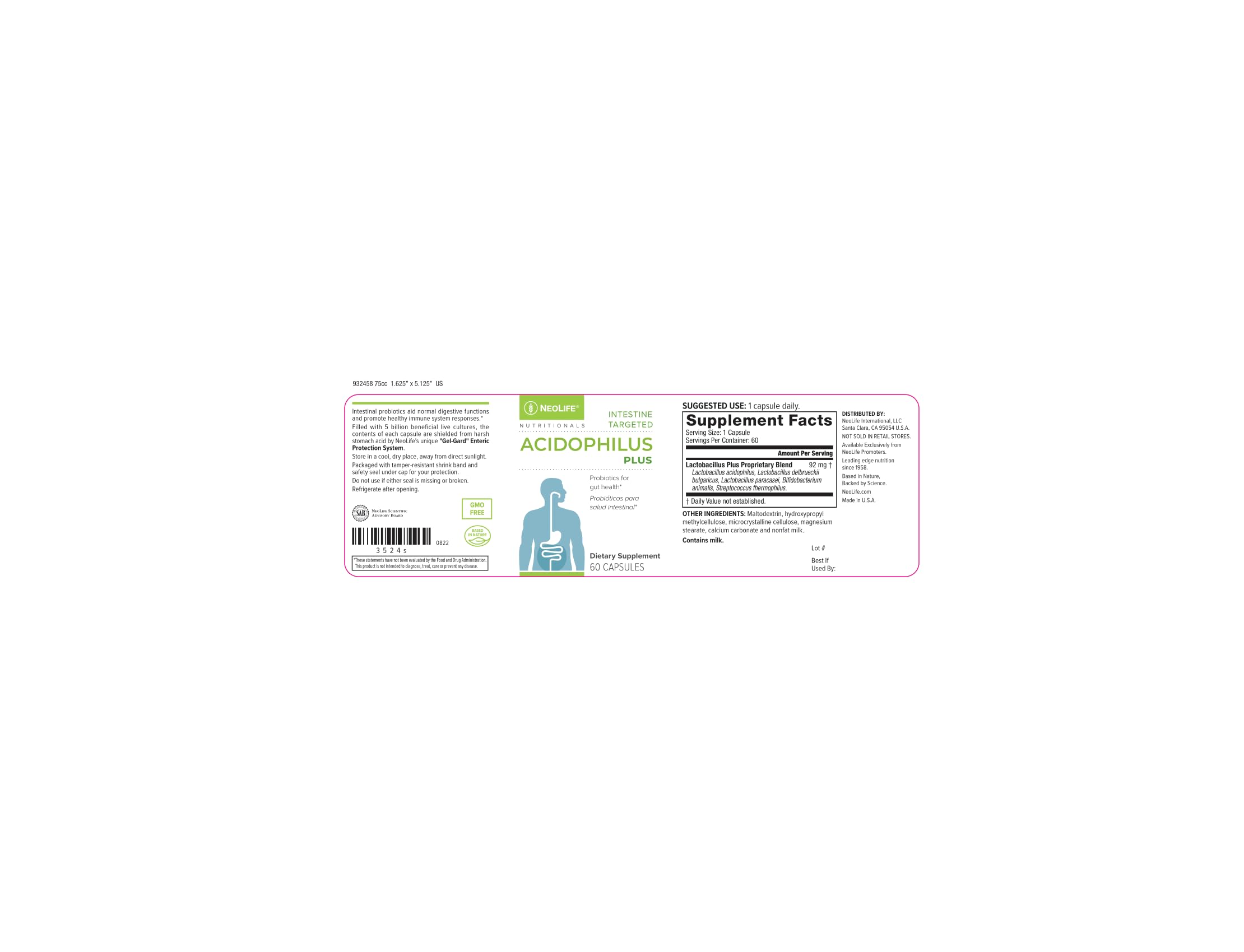 NeoLife Acidophilus Plus – stockage recommandé pour préserver les micro-organismes vivants.