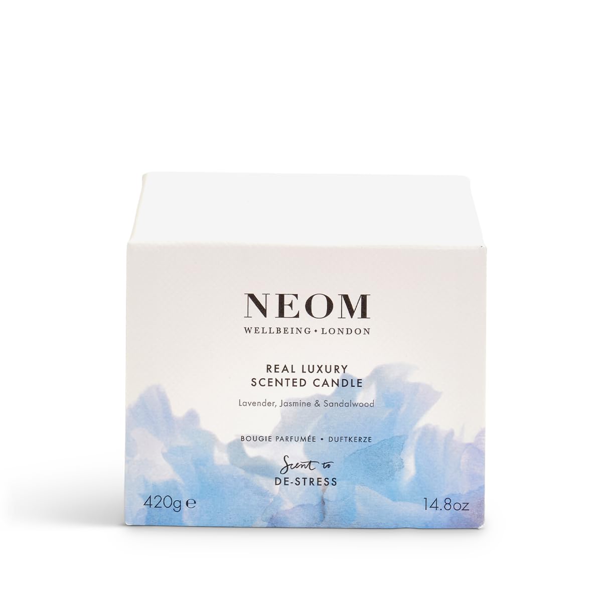 NEOM bougie 3 mèches Lavande Jasmin Santal – parfum naturel et équilibré.