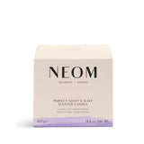 Étiquette NEOM sur la bougie Lavande Camomille Patchouli, look élégant