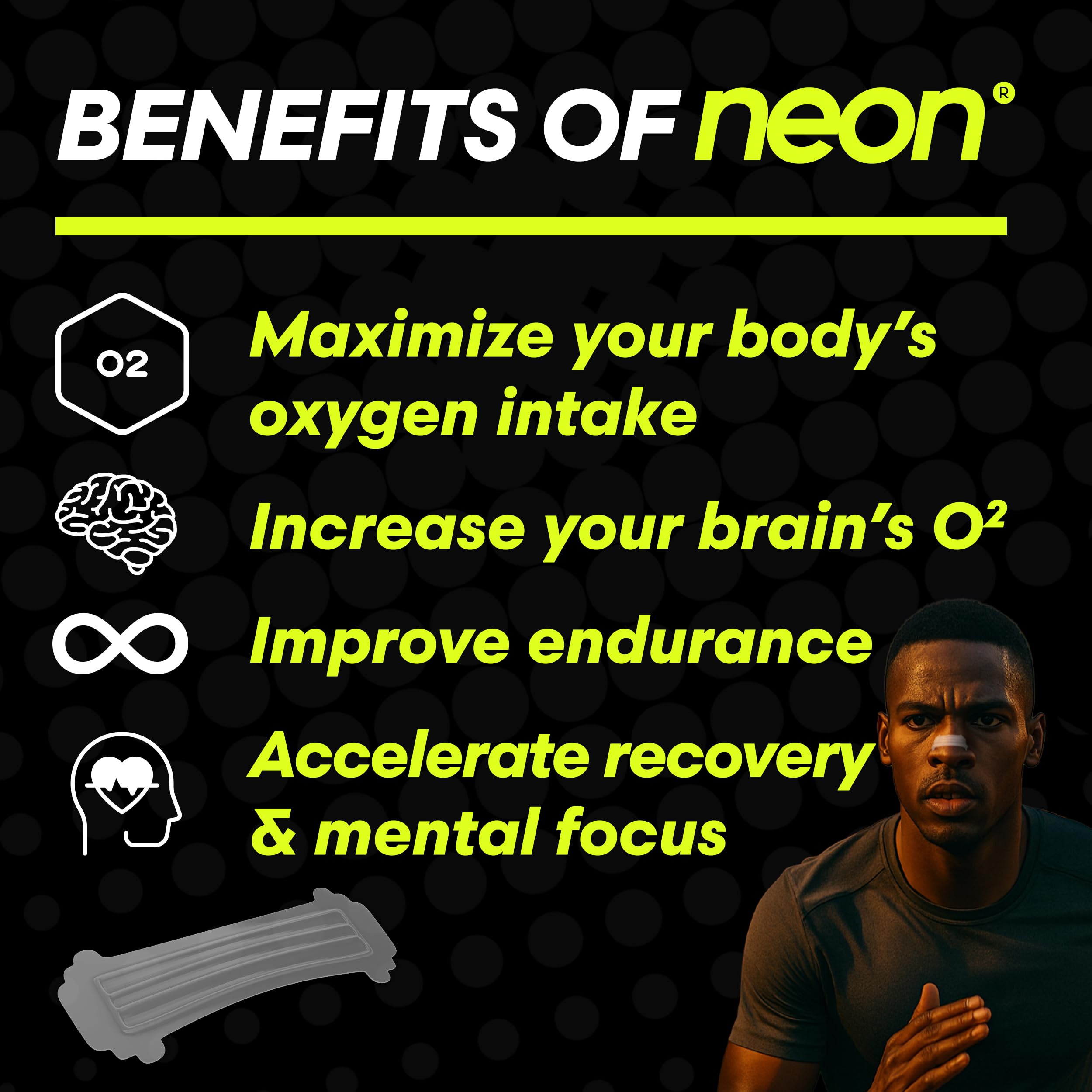 Illustration d’utilisation des bandes nasales Neon Performance durant le sport.