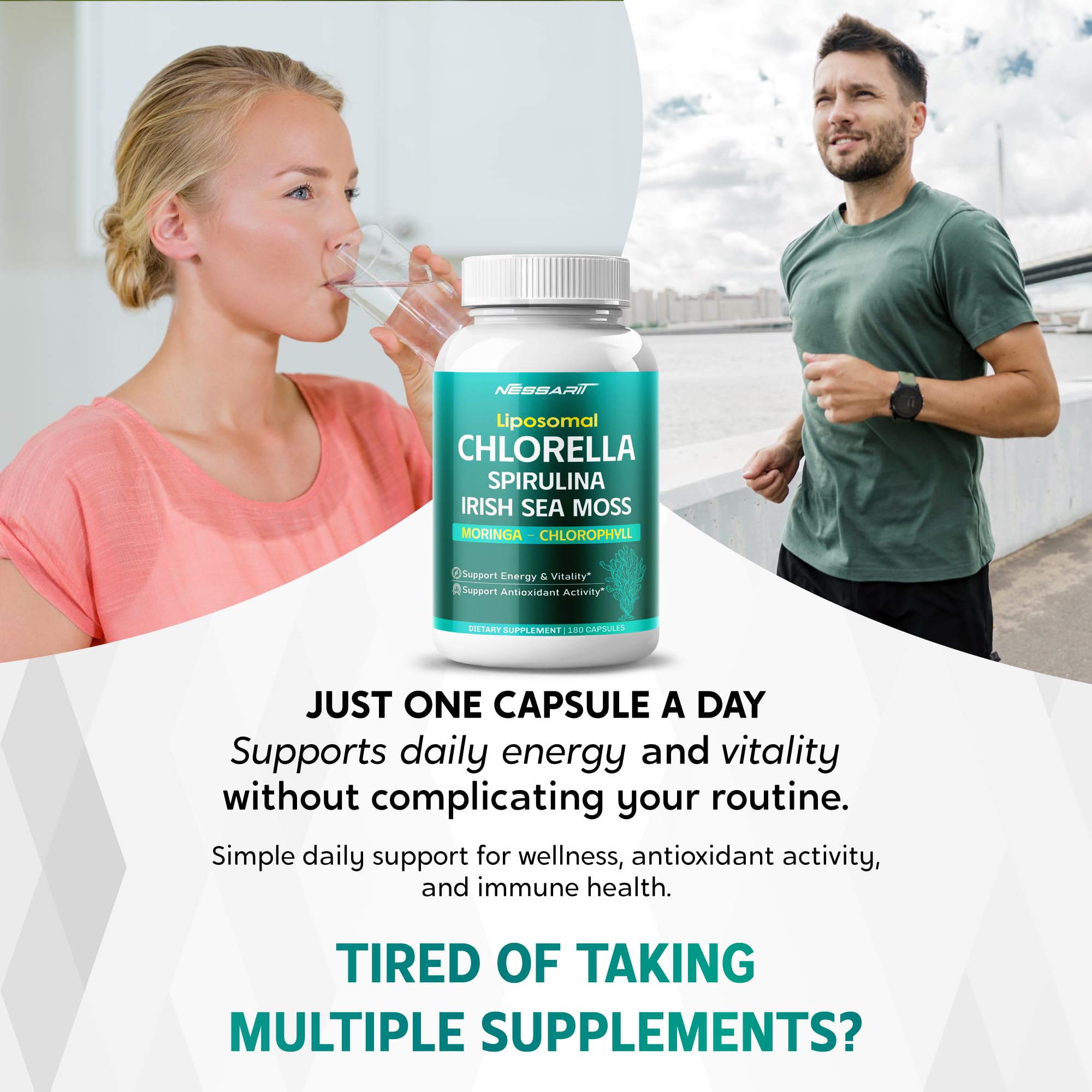 NESSARIT capsules moringa et chlorophylle prêtes à soutenir la vitalité.