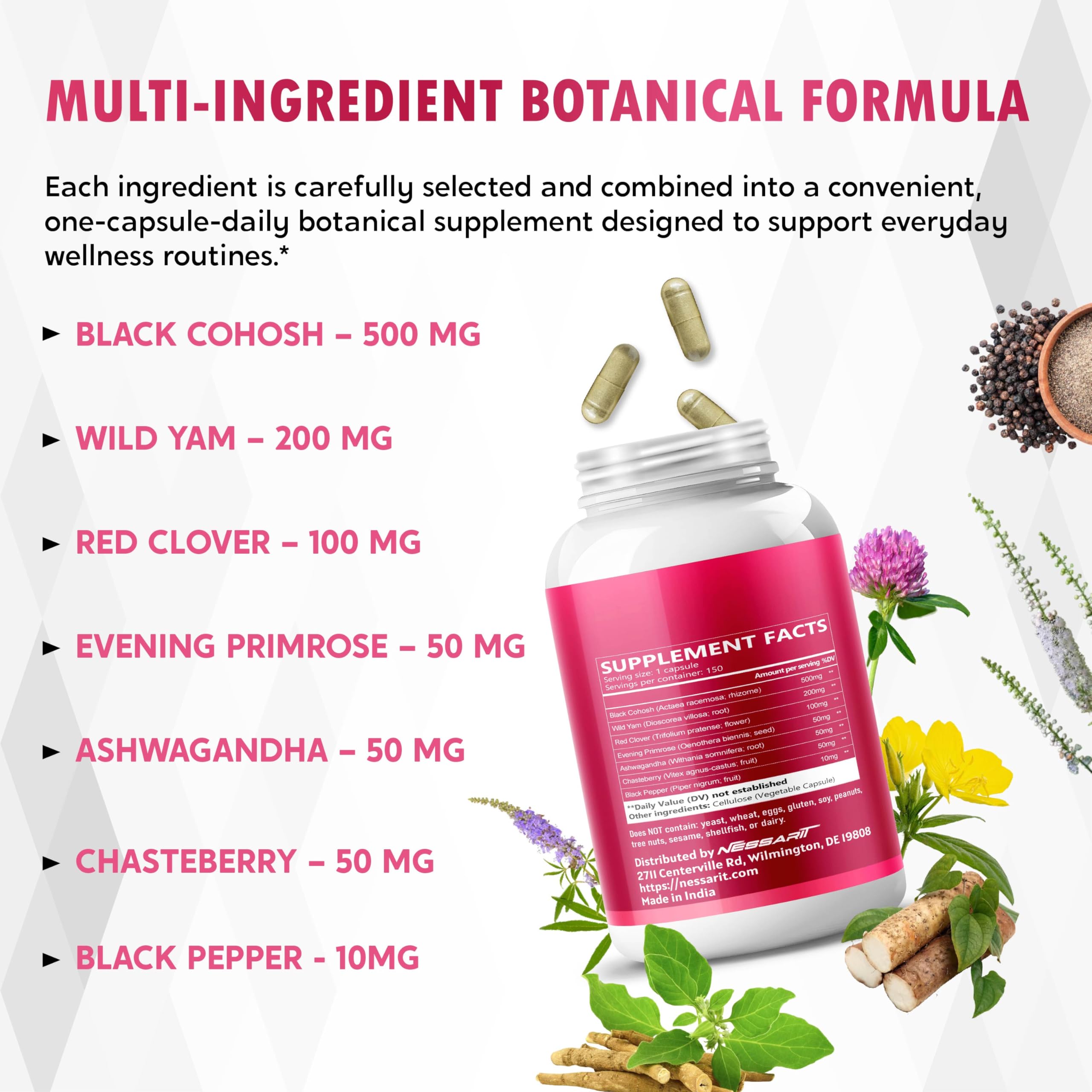 NESSARIT cohosh noir étiquette produit — lisibilité et traçabilité simplifiées.