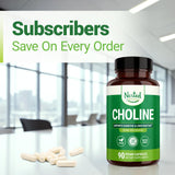 Packaging et étiquette du Nested Naturals Choline Bitartrate 500 mg sur étagère.