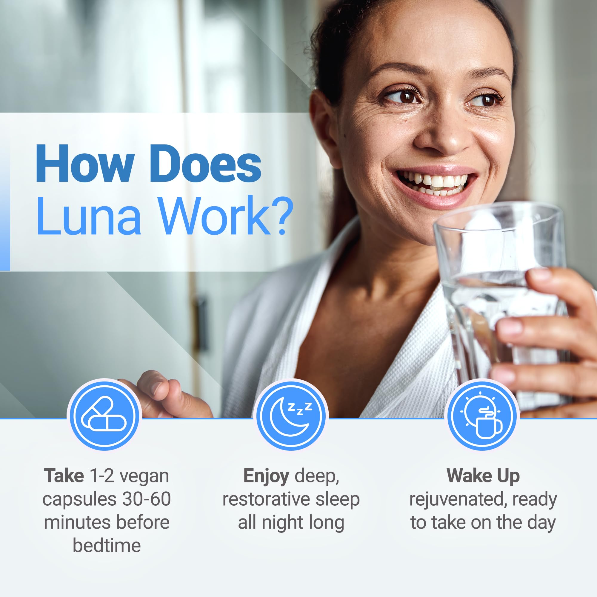 Capsules Luna Sommeil, prises avant le coucher pour favoriser la relaxation.