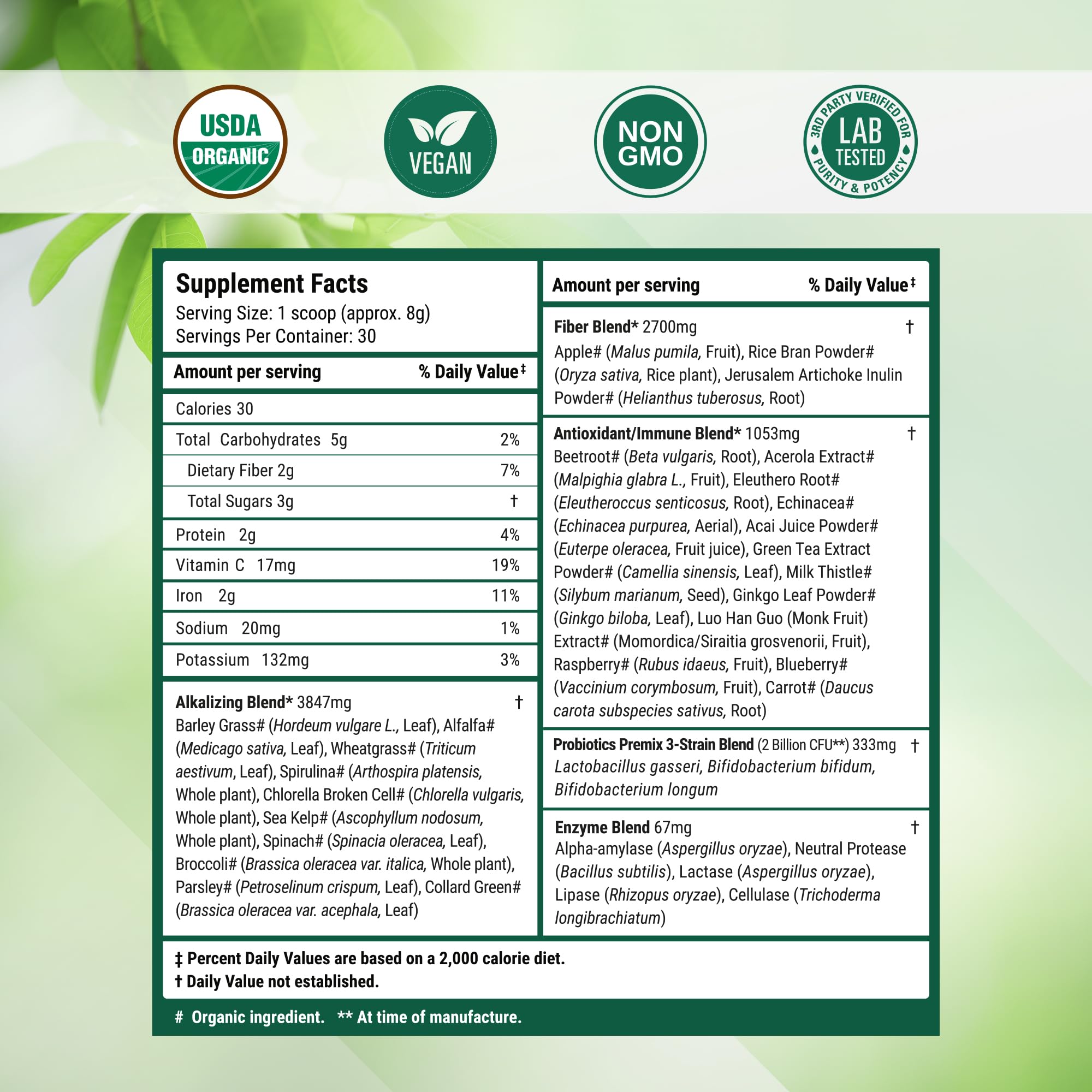 Certification USDA Organic et vegan pour Nested Naturals Super Greens.