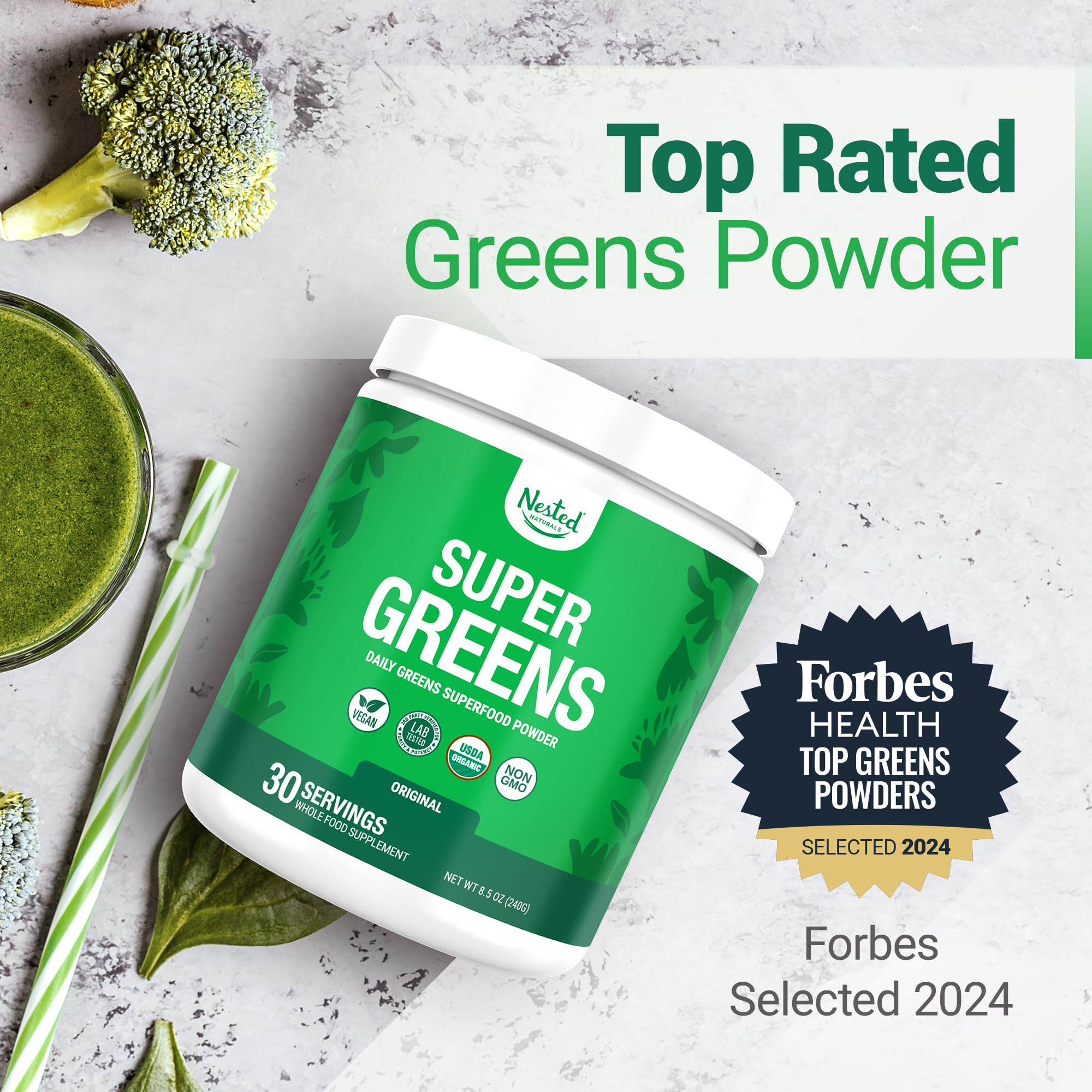 Doseur pratique pour mesurer une portion de Nested Naturals Super Greens.