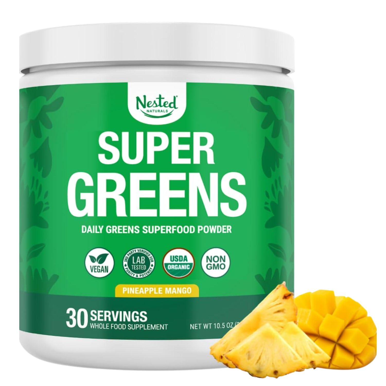 Nested Naturals Super Greens en emballage prêt à démarrer votre journée nutritive