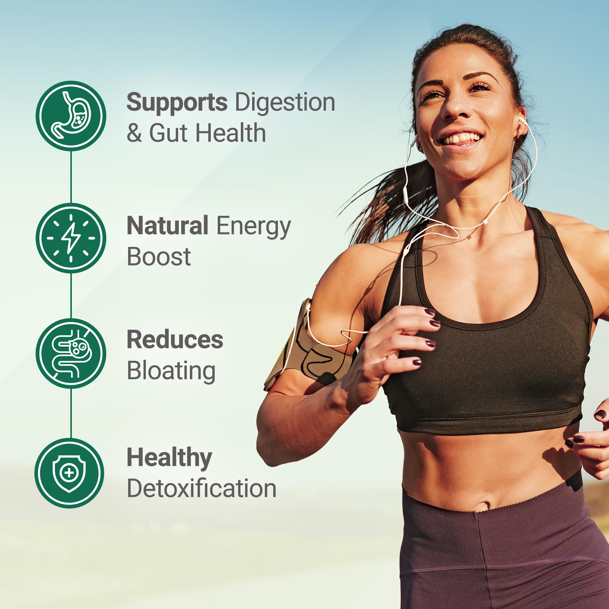Ingrédients clés de Nested Naturals Super Greens présentés dans l'emballage.