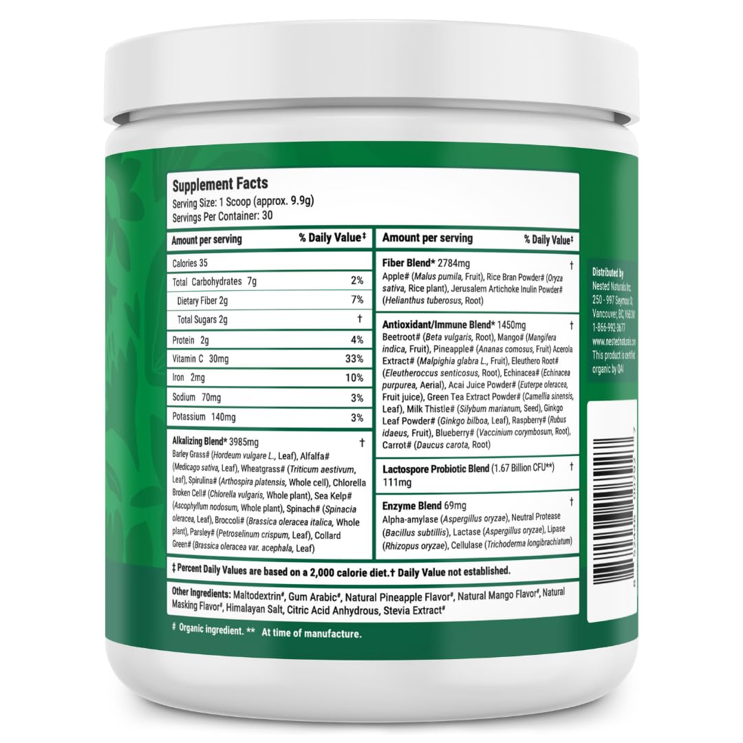 Label bio Nested Naturals Super Greens sur l'emballage