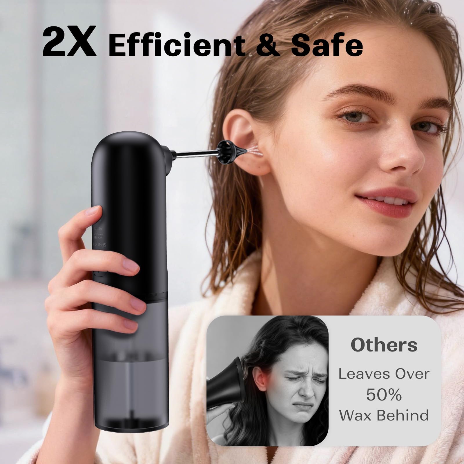 Kit Nettoyage Oreille étanche IPX7, utilisation sécurisée dans la salle de bains.