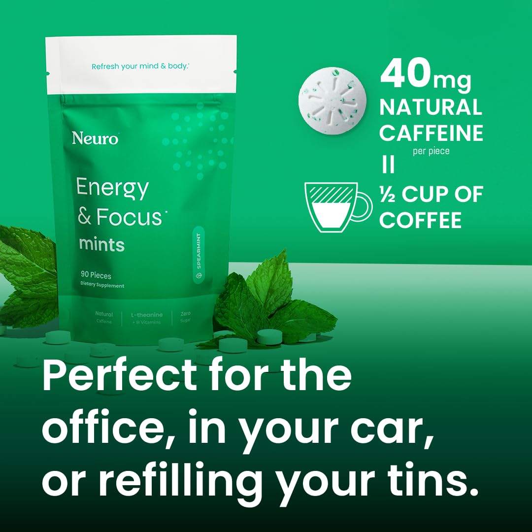 Pastilles menthe verte Neuro énergie et focus pour concentration potentielle.