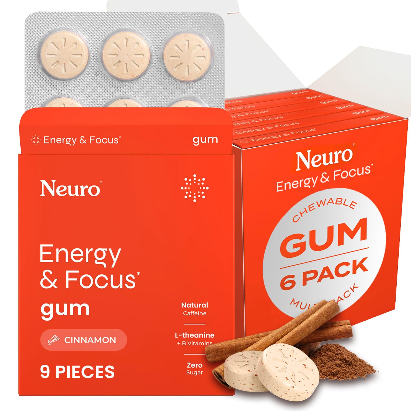 Gomme Neuro Énergie et Concentration cannelle emballage – énergie discrète tout au long de la journée