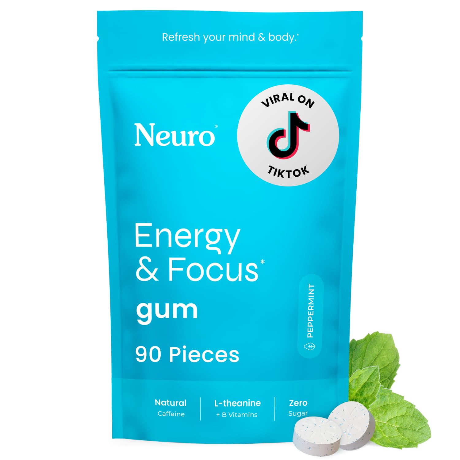 Gomme Neuro menthe en boîte 90 pour énergie rapide et concentration.