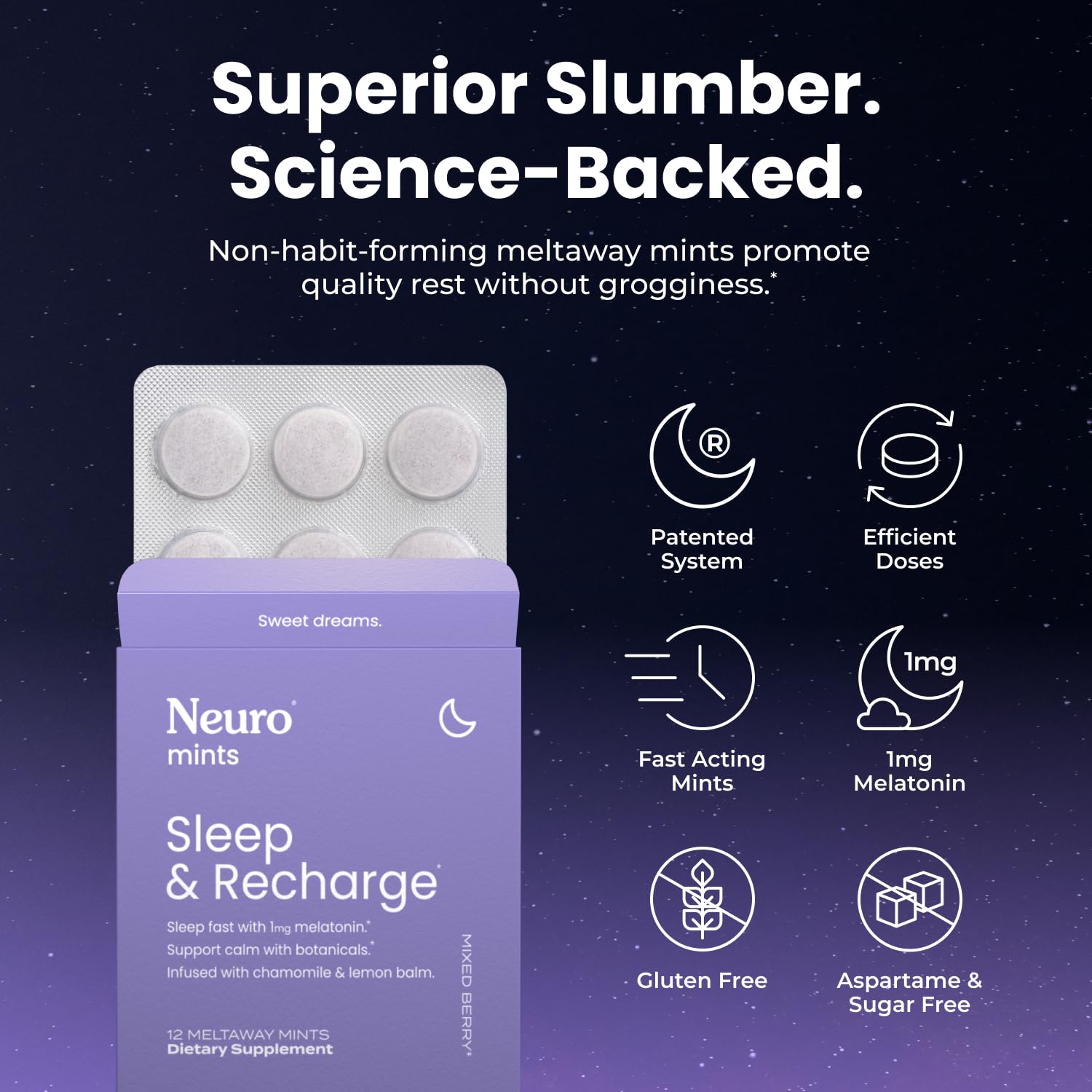 Neuro Sommeil Recharge Meltaway – 1 mg mélatonine et rituel nocturne potentiel relaxant.