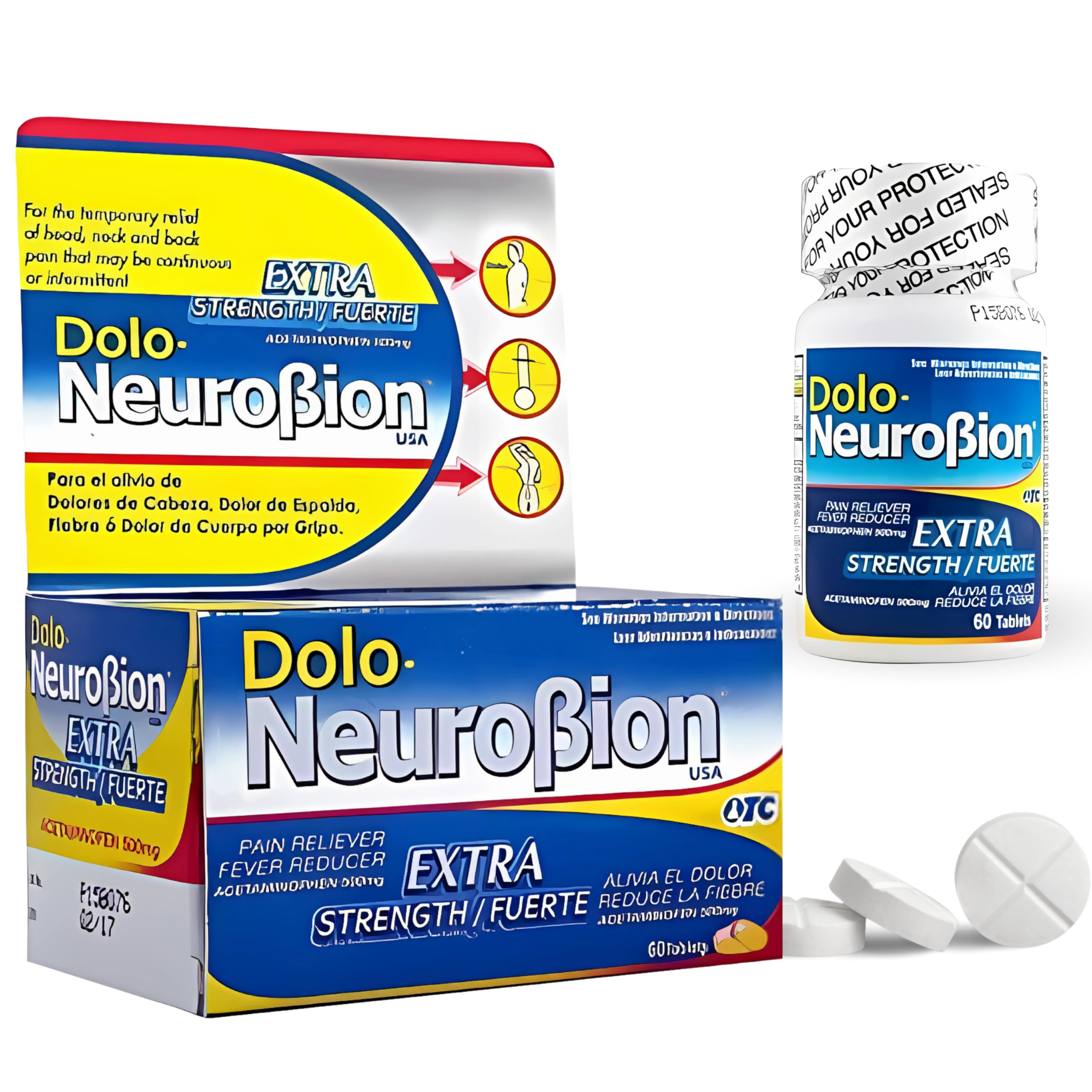 Boite Neurobion Dolo, 60 tablettes, pratique à emporter.