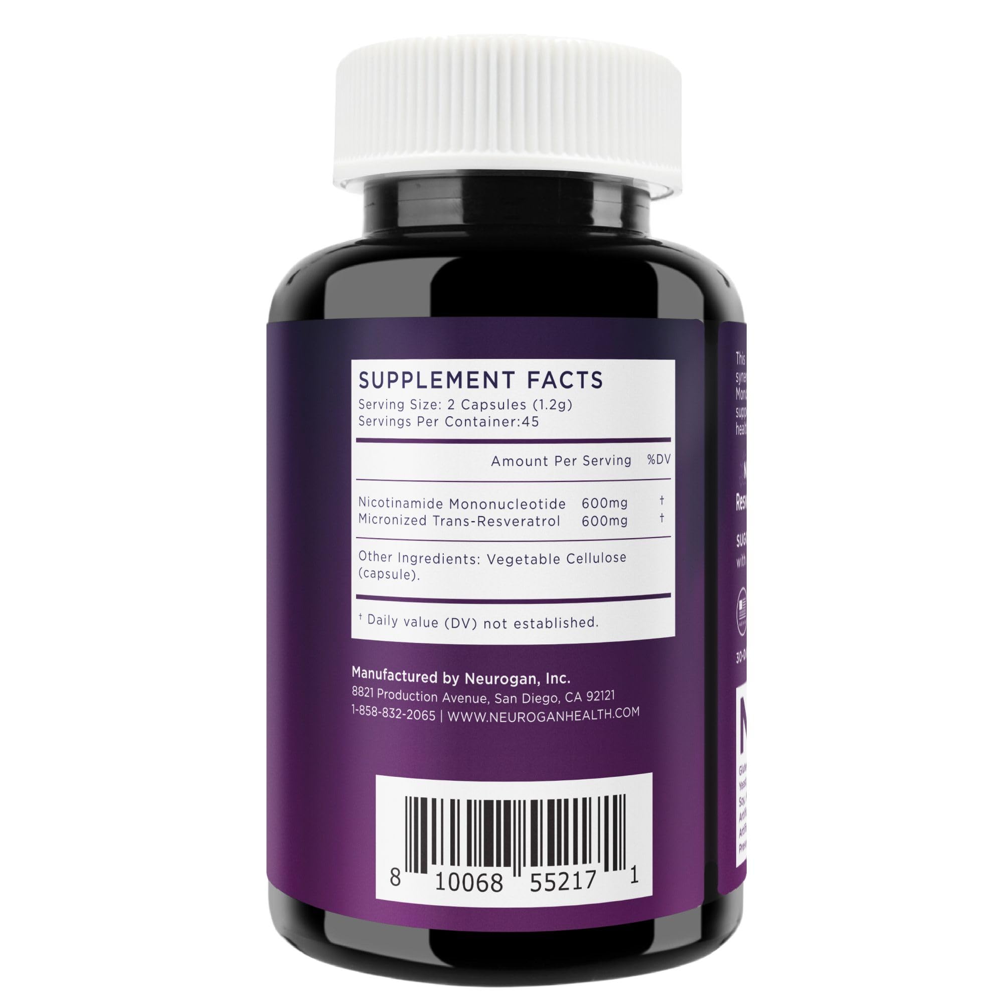 Neurogan NMN Resveratrol: bouteille ouverte pour démonstration et facilité d'utilisation