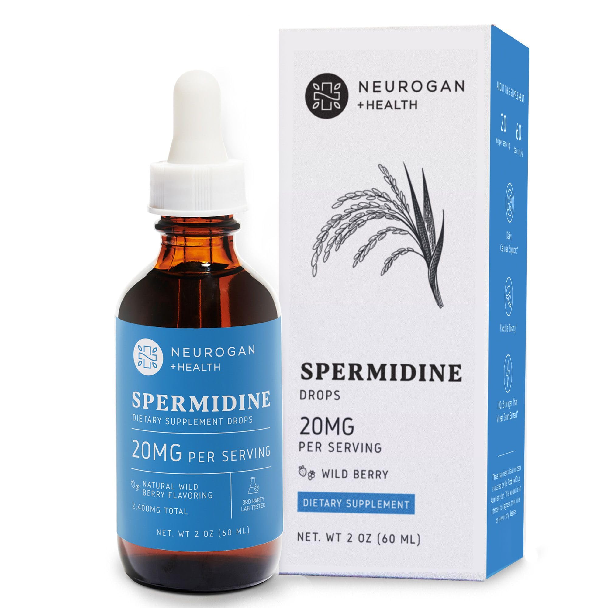 Neurogan Spermidine, bouteille 60 ml, prise quotidienne pratique.