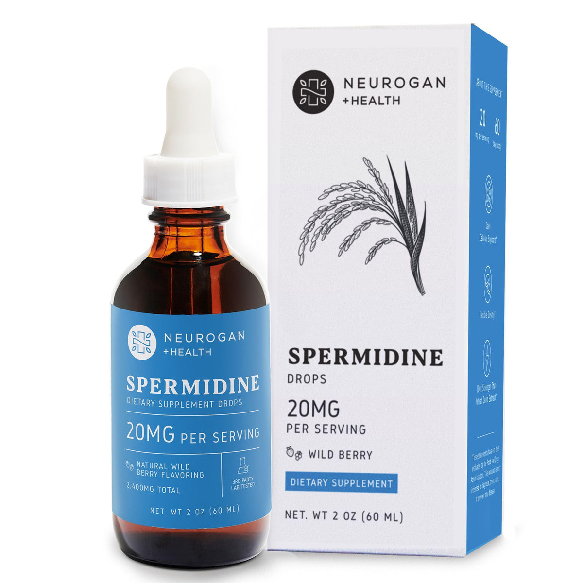 Neurogan Spermidine, bouteille 60 ml, prise quotidienne pratique.