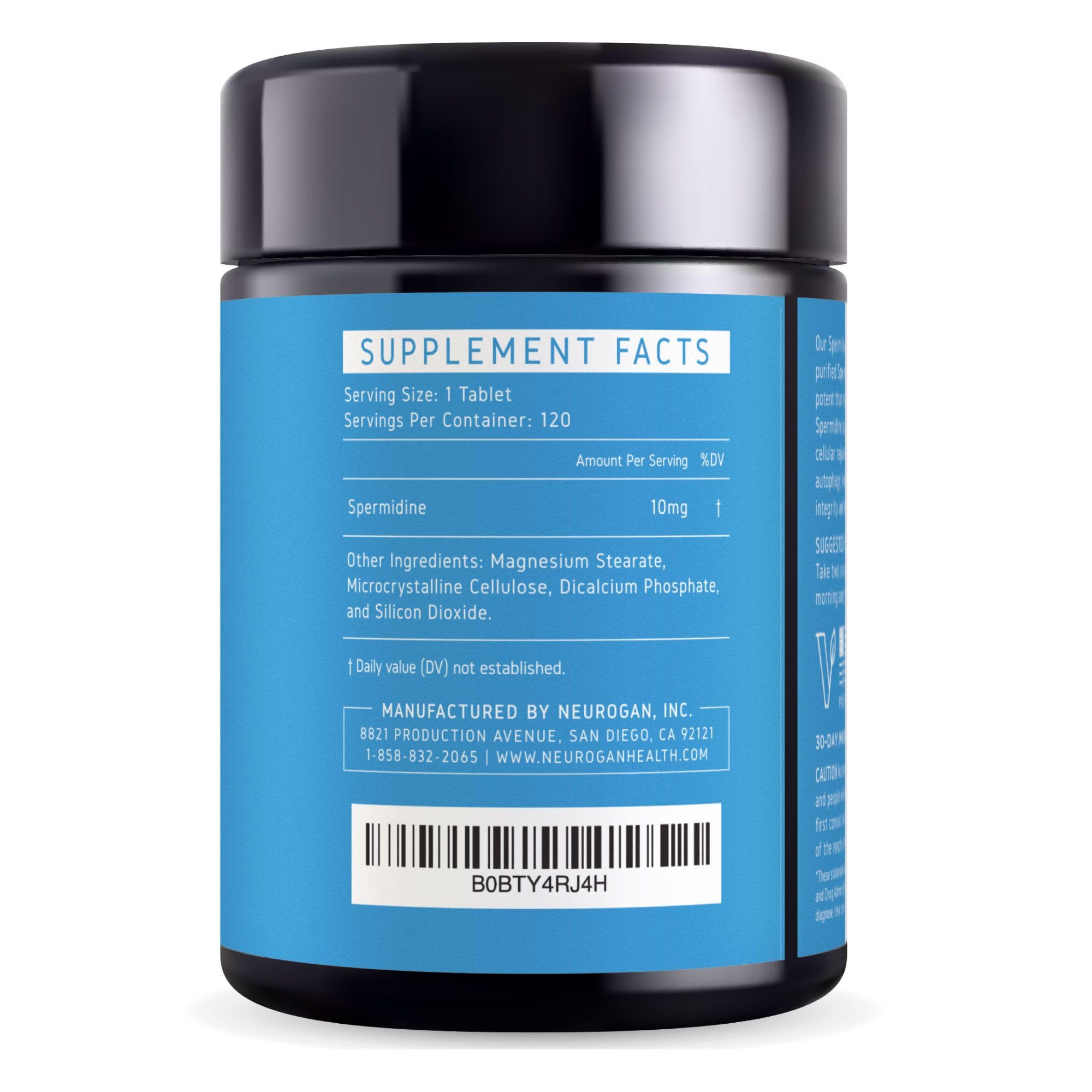 Bouteille Neurogan Spermidine avec étiquette claire, soulignant la pureté et la concentration.