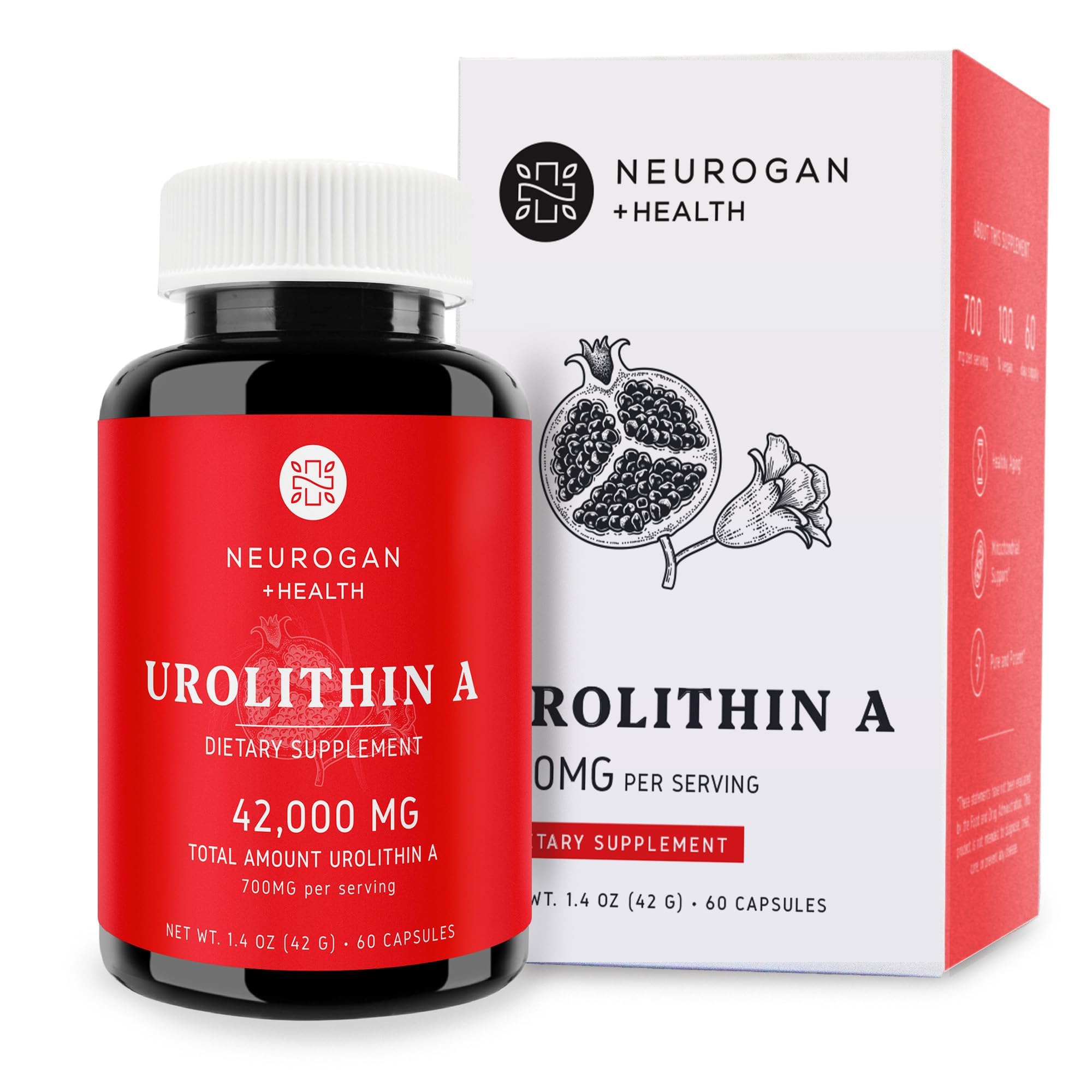 Capsules Neurogan Urolithin A dans la bouteille, soutien potentiel à la santé cellulaire.