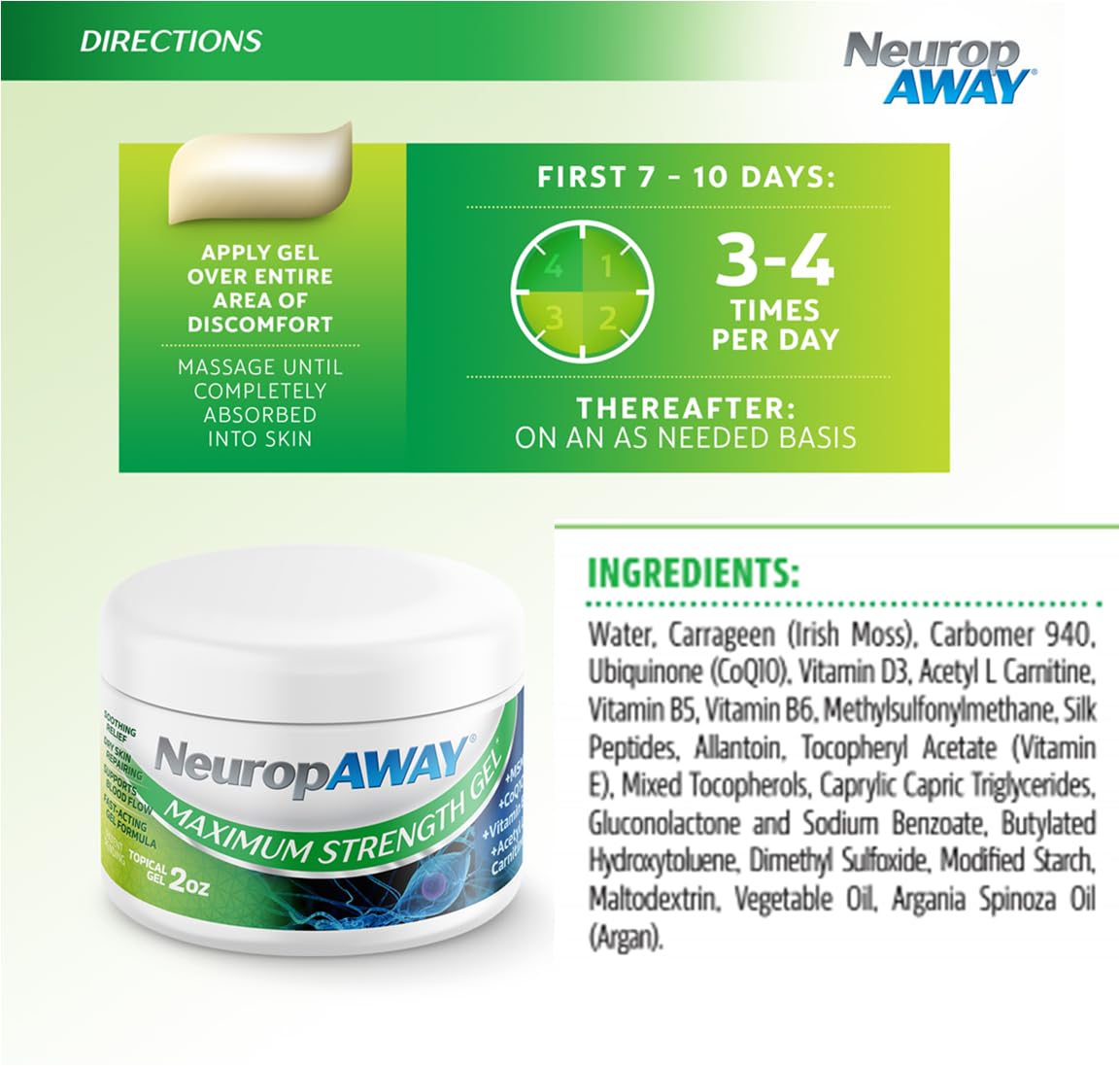 NeuropAWAY Gel: allantoïne apaise les irritations cutanées.