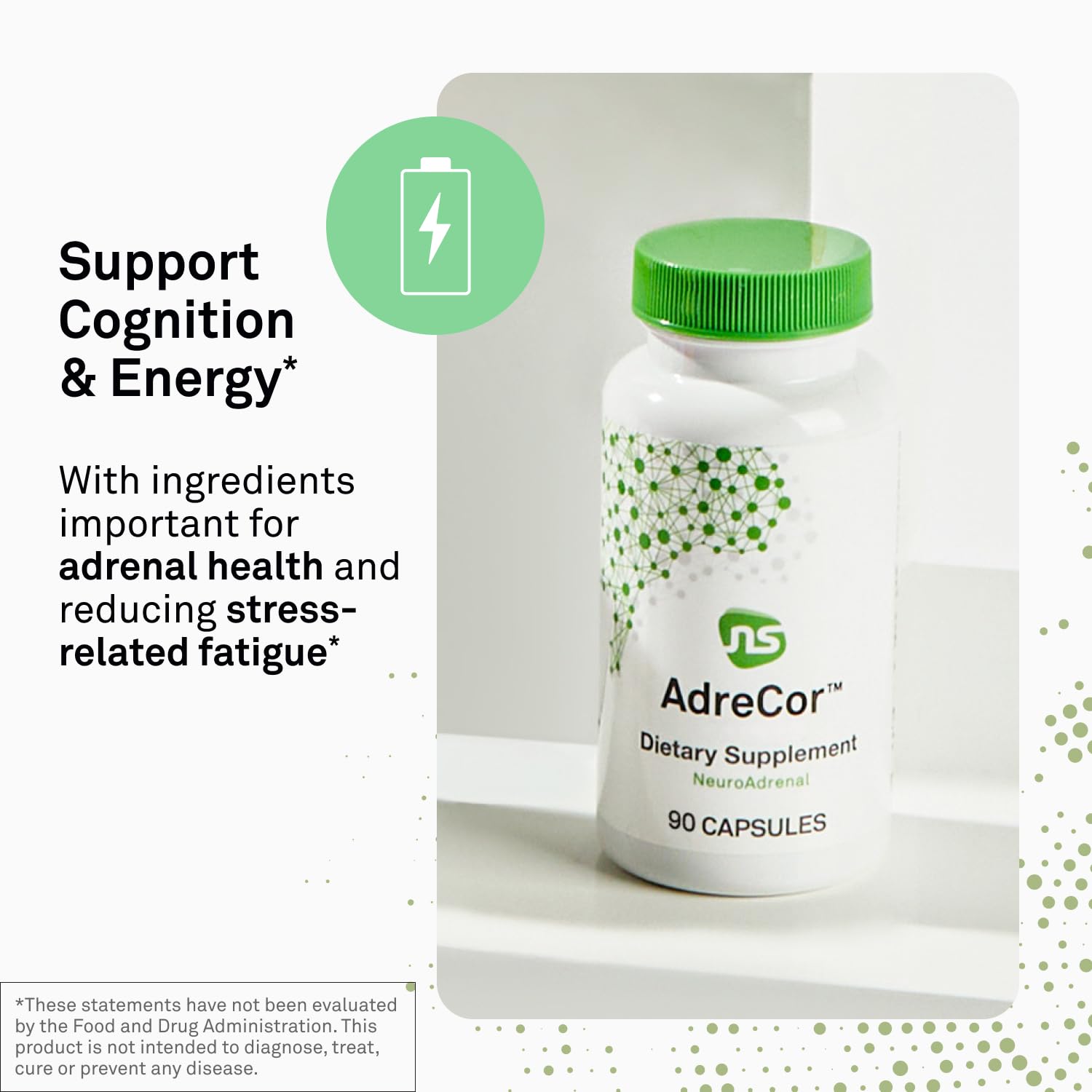 NeuroScience AdreCor – étiquetage affichant rhodiola et vitamines B