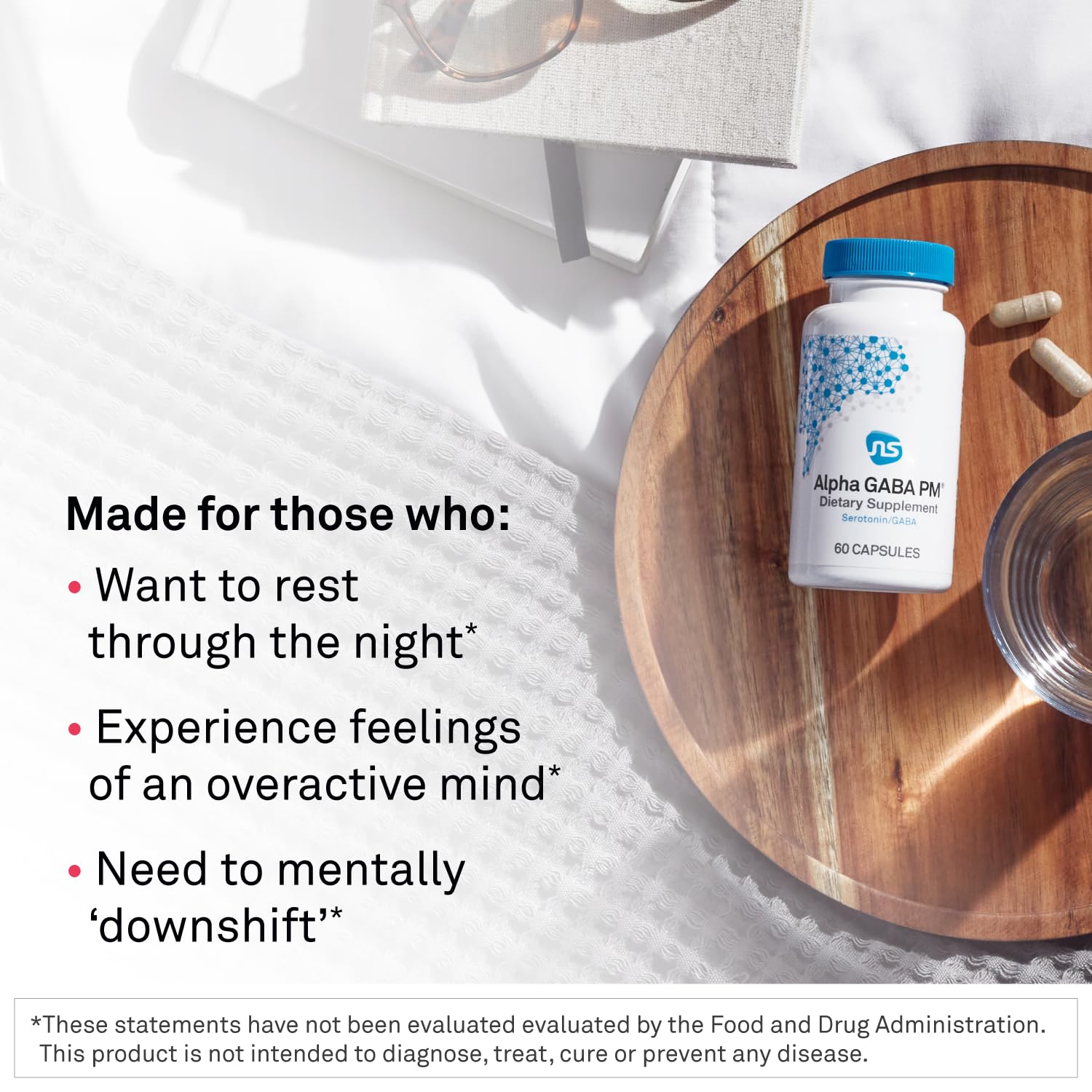 NeuroScience Alpha GABA PM – capsules visibles, formulation L-théanine et GABA.