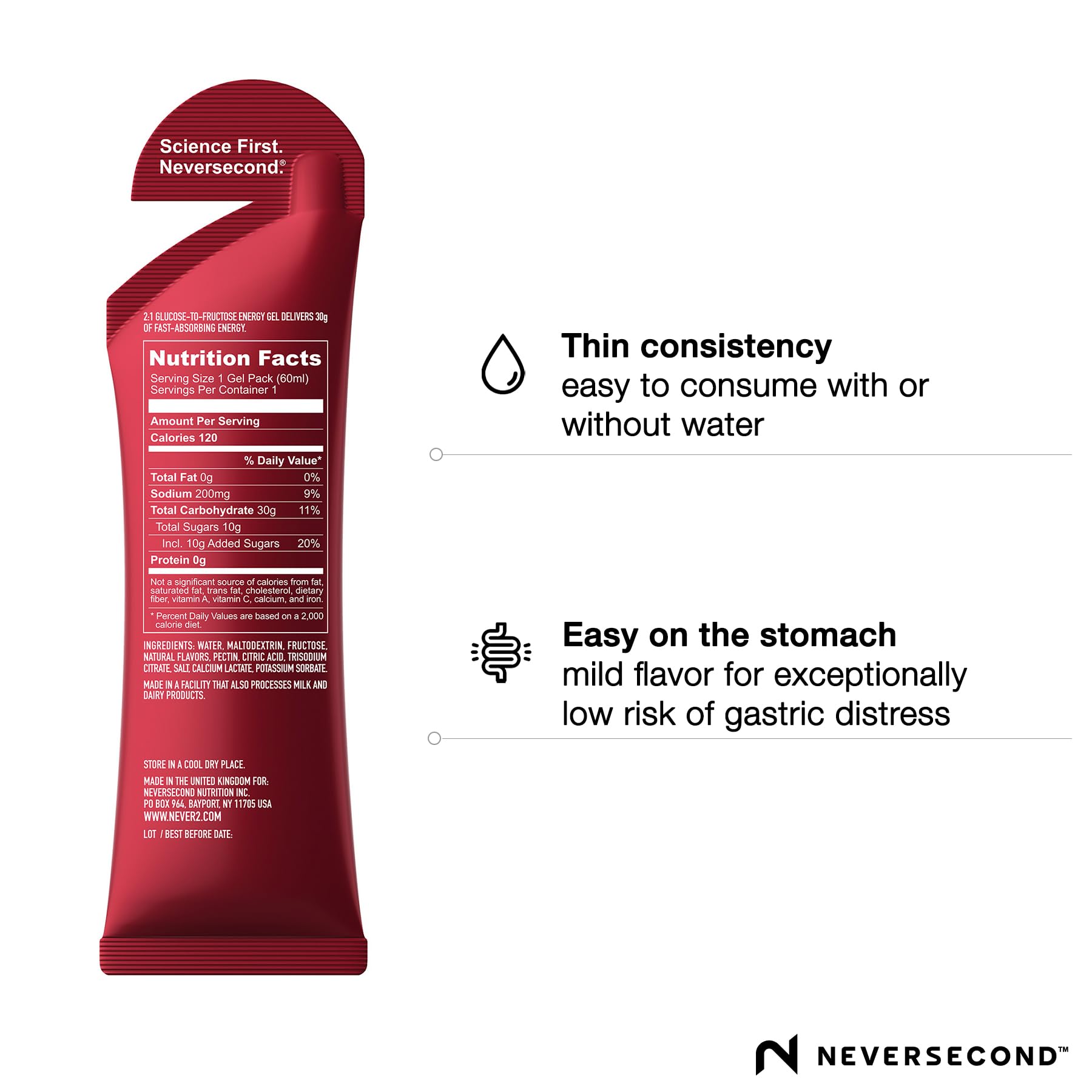 Neversecond C30 Gel Énergie – texture fine pour ingestion facile durant l’entraînement.