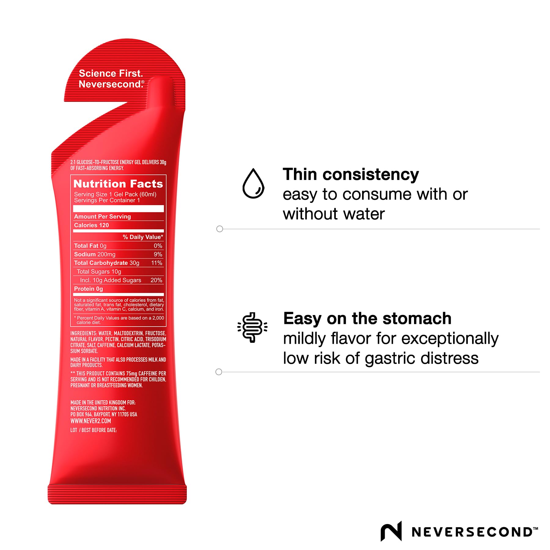 Neversecond C30+ Gel Framboise sodium 200 mg soutient l'hydratation