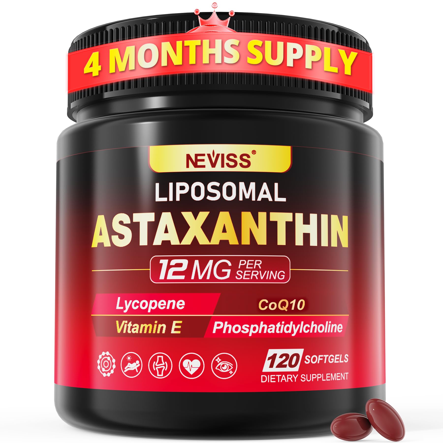NEVISS astaxanthine liposomale - bouteille prête à l'emploi et absorption améliorée.