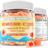 NEVISS D3+K2 pêche gummies sur bouteille, potentiel soutien des os.